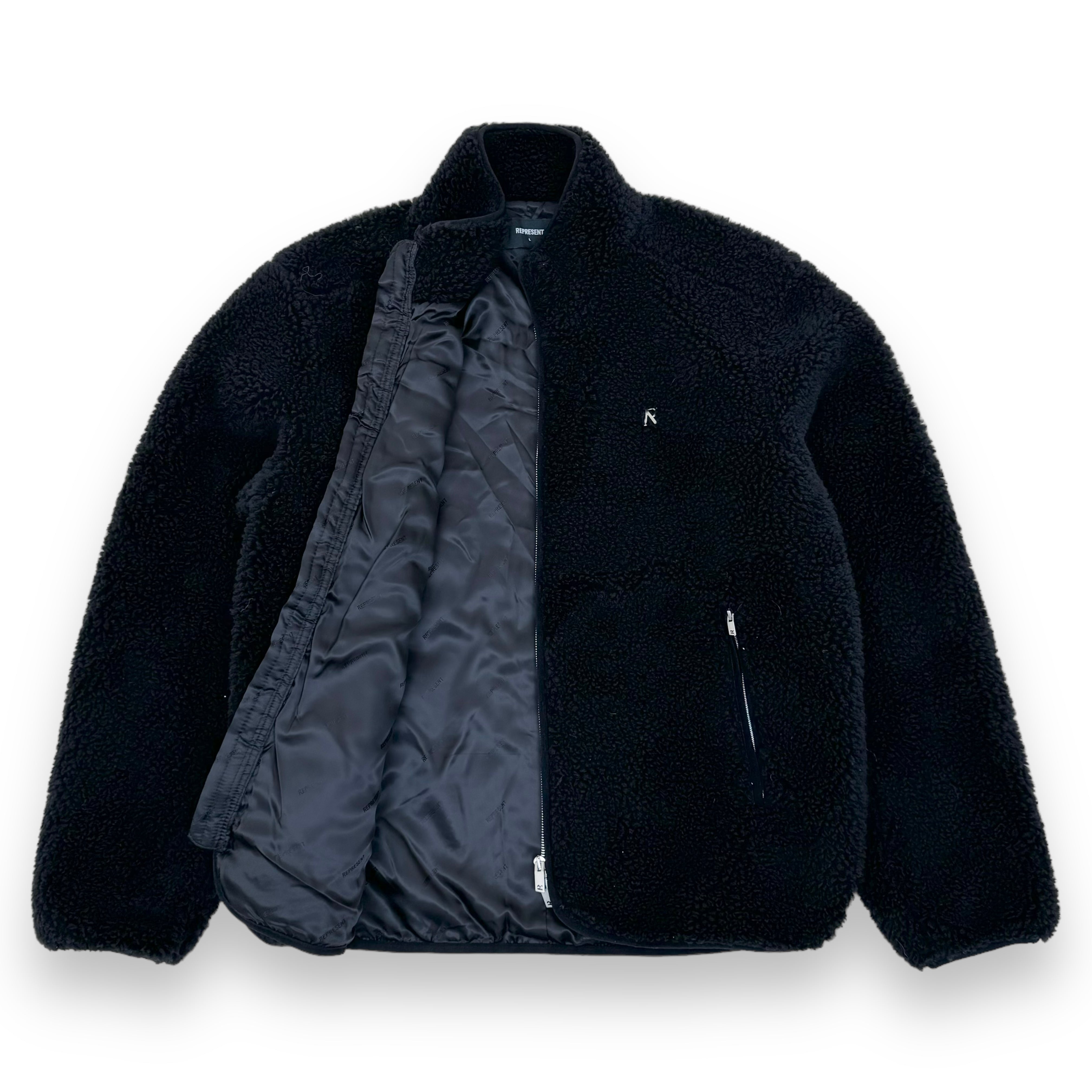REPRESENT R LOGO-EMBROIDERED RECYCLED POLYESTER-BLEND FLEECE JACKET BLACK L