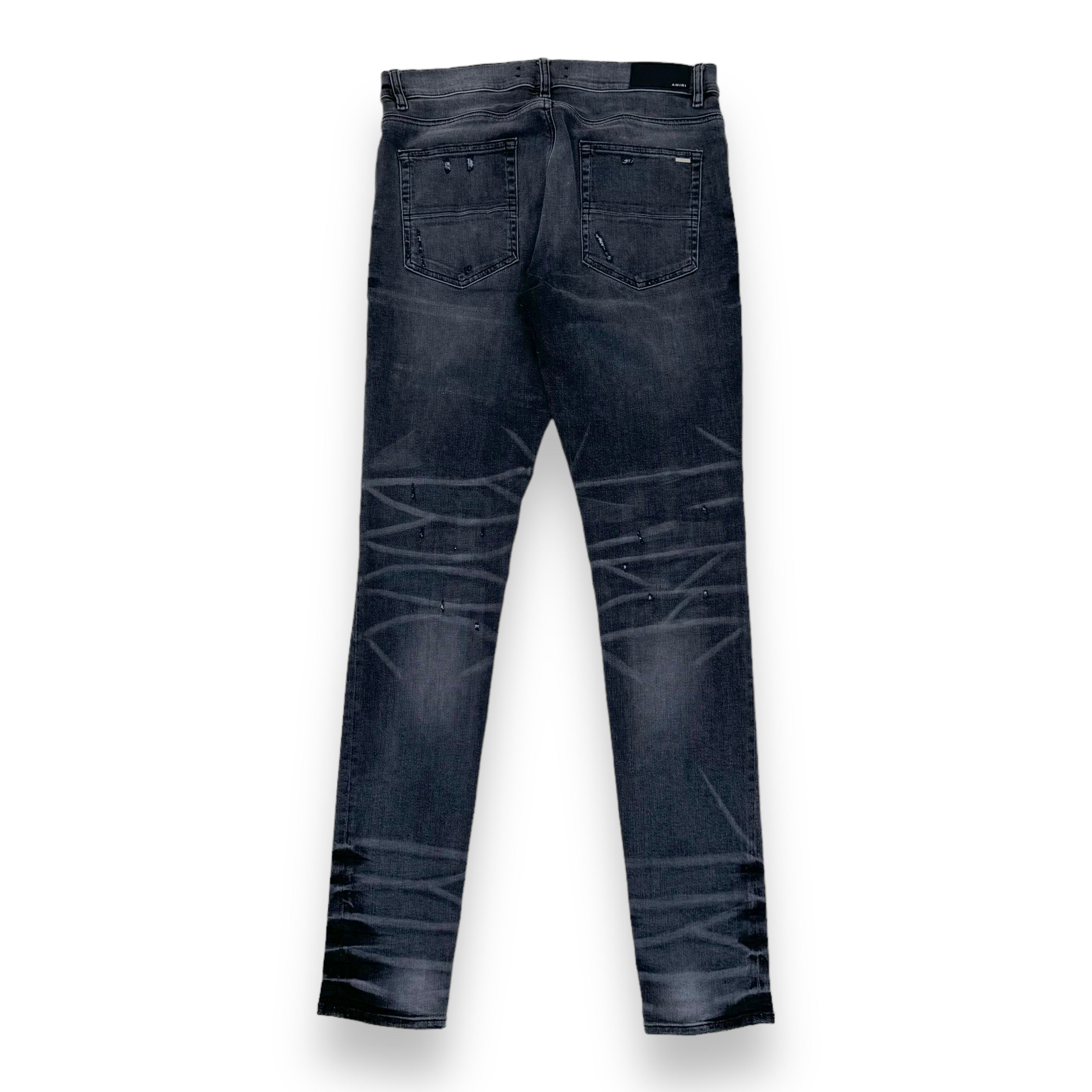 AMIRI DISTRESSED STRETCH-DENIM WASHED JEANS GREY 34W