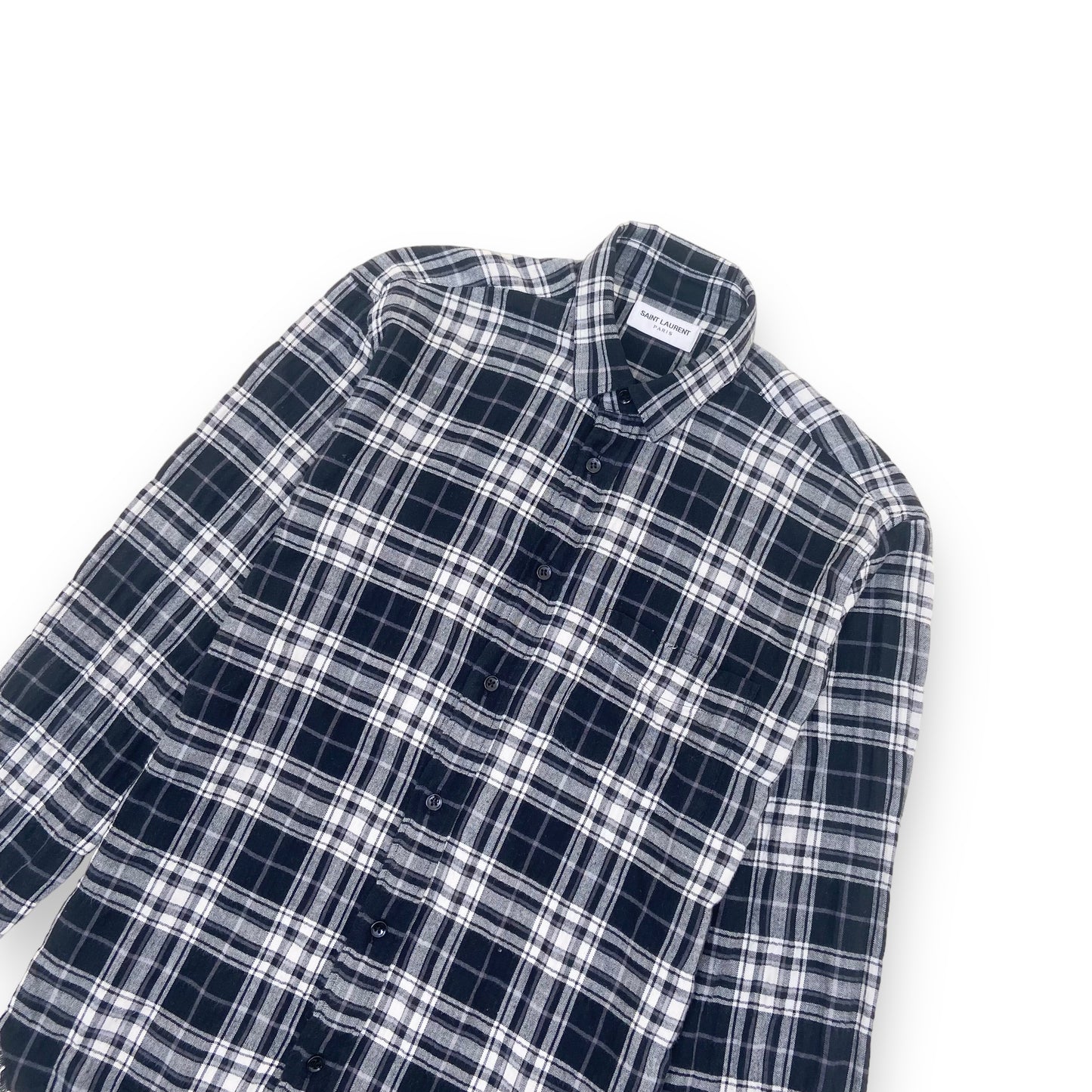 SAINT LAURENT CHECKED COTTON SHIRT BLACK / WHITE S