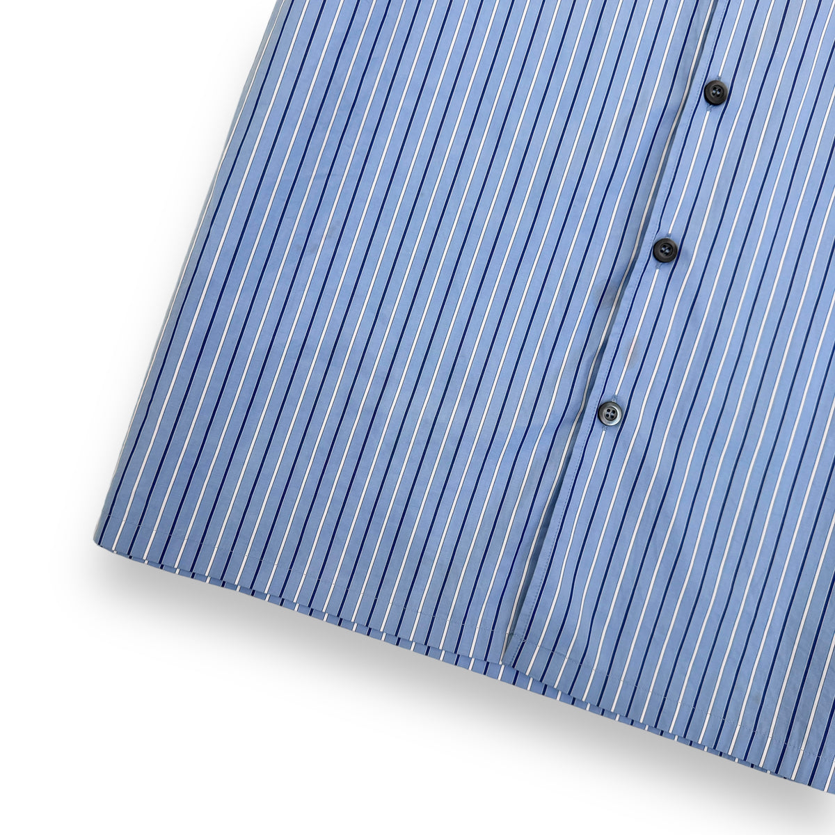PRADA STRIPED LOGO PATCH COTTON SHORT SLEEVE SHIRT BLUE M