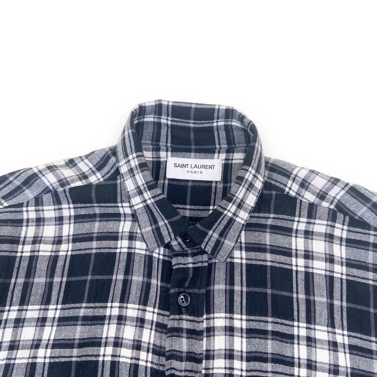 SAINT LAURENT CHECKED COTTON SHIRT BLACK / WHITE S