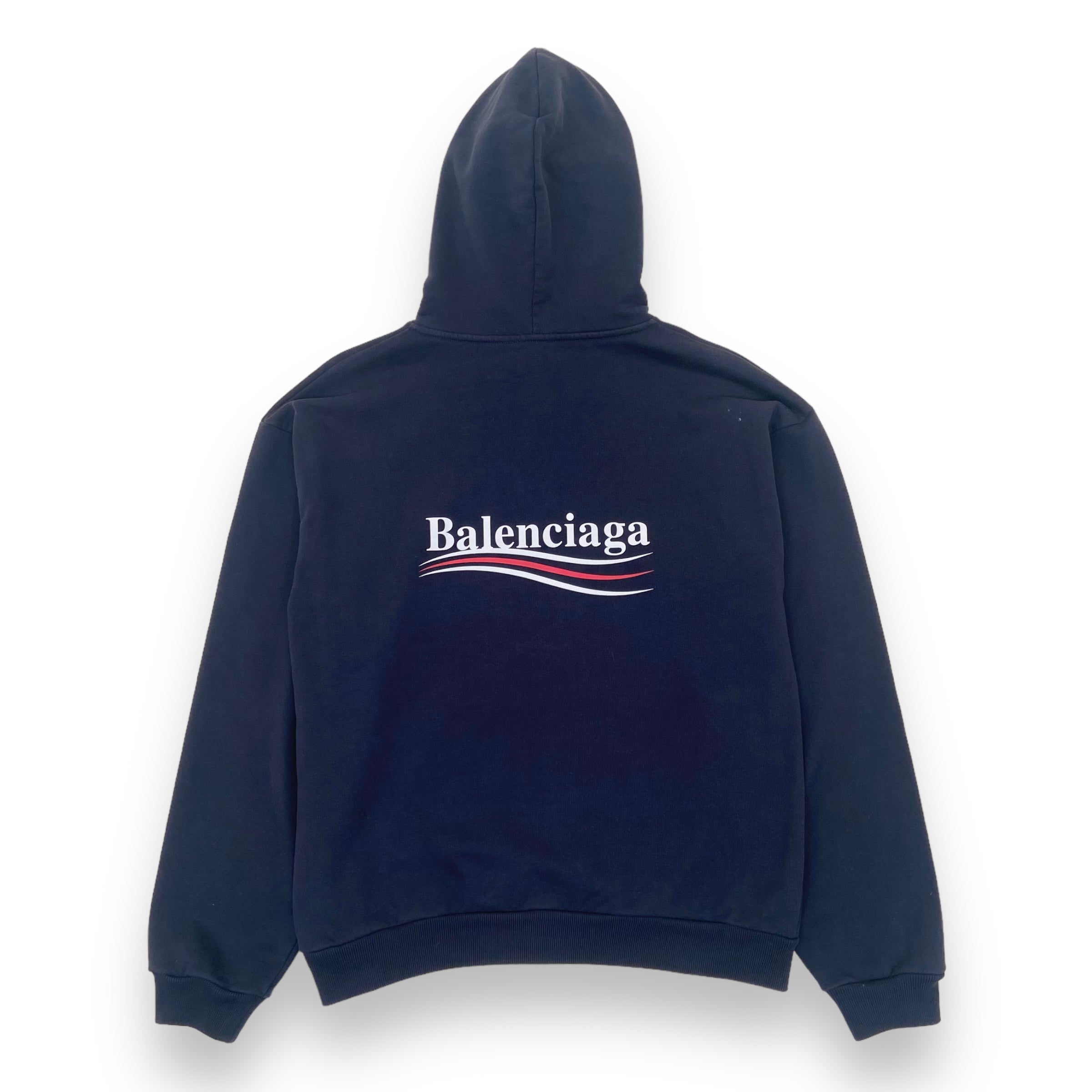 BALENCIAGA COTTON-JERSEY POLITICAL LOGO HOODIE NAVY M