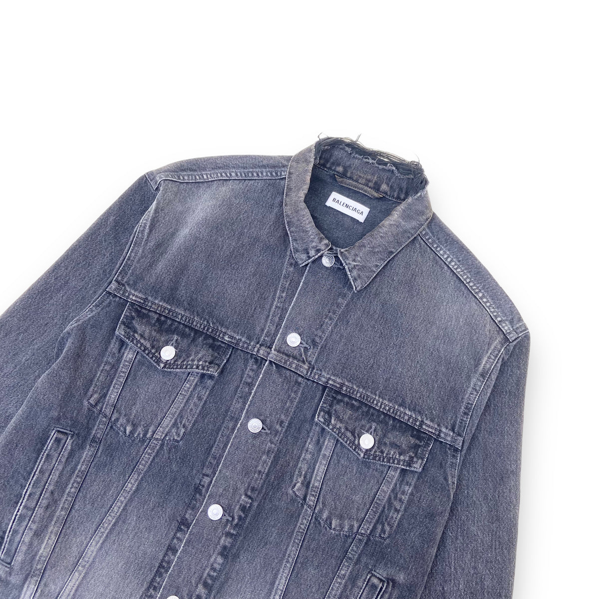 BALENCIAGA DISTRESSED WASHED DENIM JACKET BLACK S
