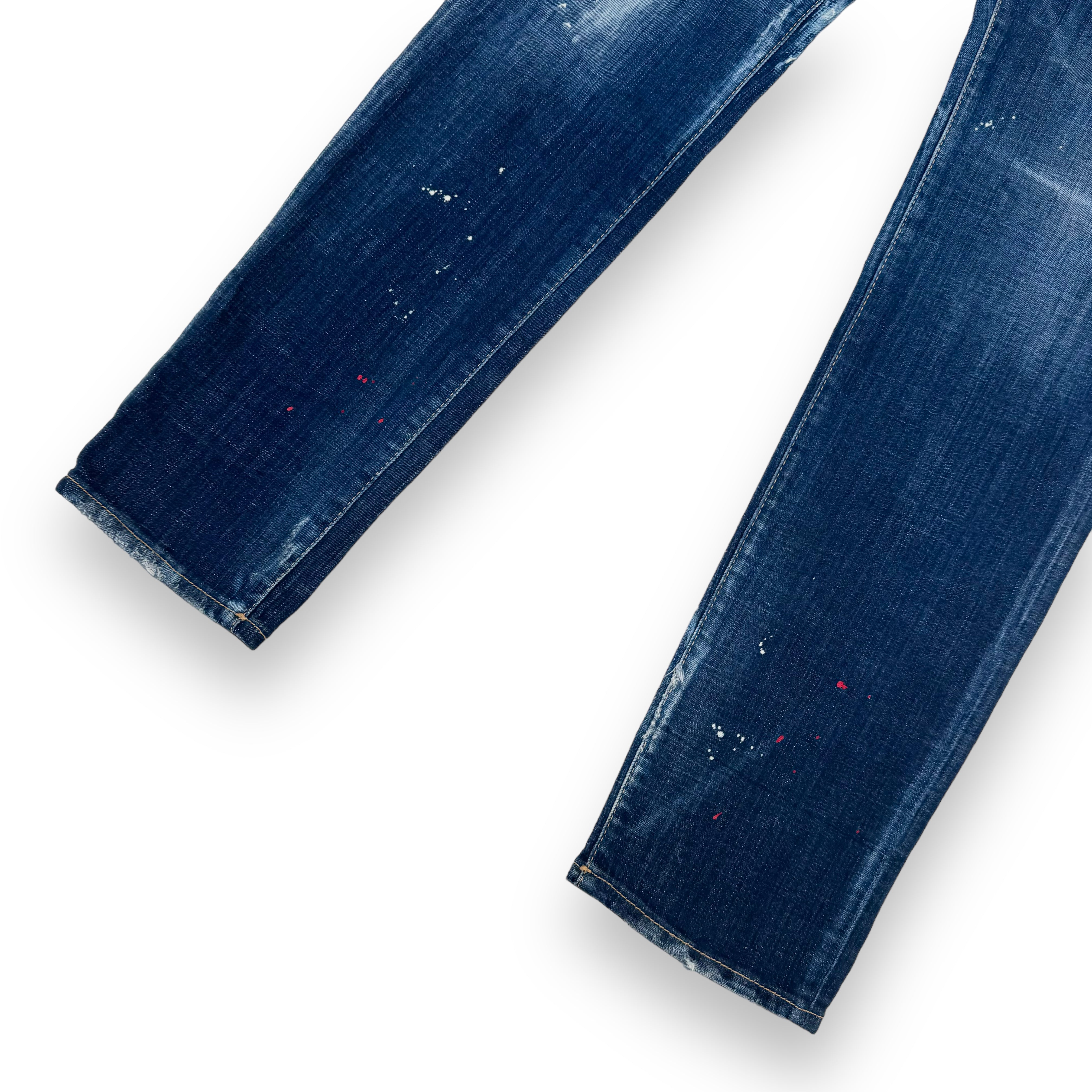 DSQUARED2 DISTRESSED PAINT SPLATTER DENIM JEANS BLUE XL