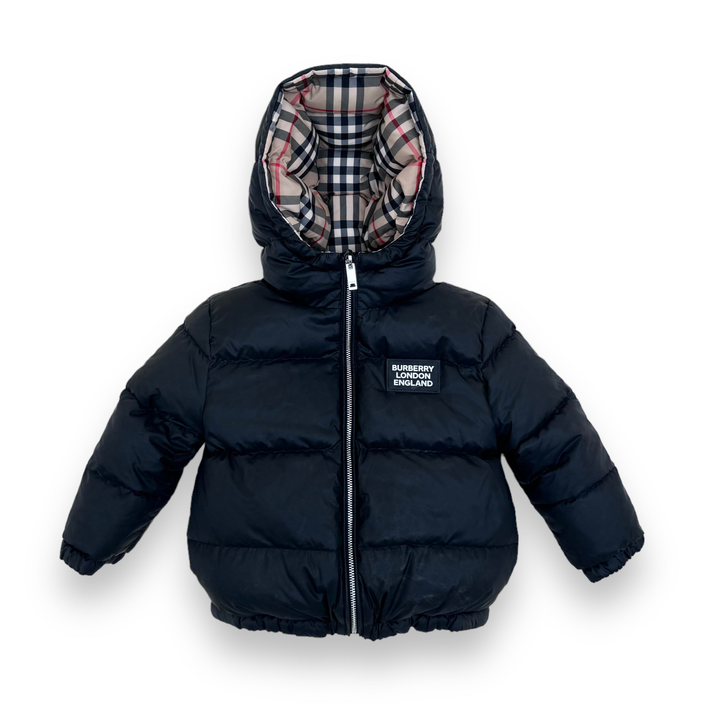 BURBERRY VINTAGE CHECK REVERSIBLE POLYESTER PUFFER JACKET BEIGE / BLACK AGE2