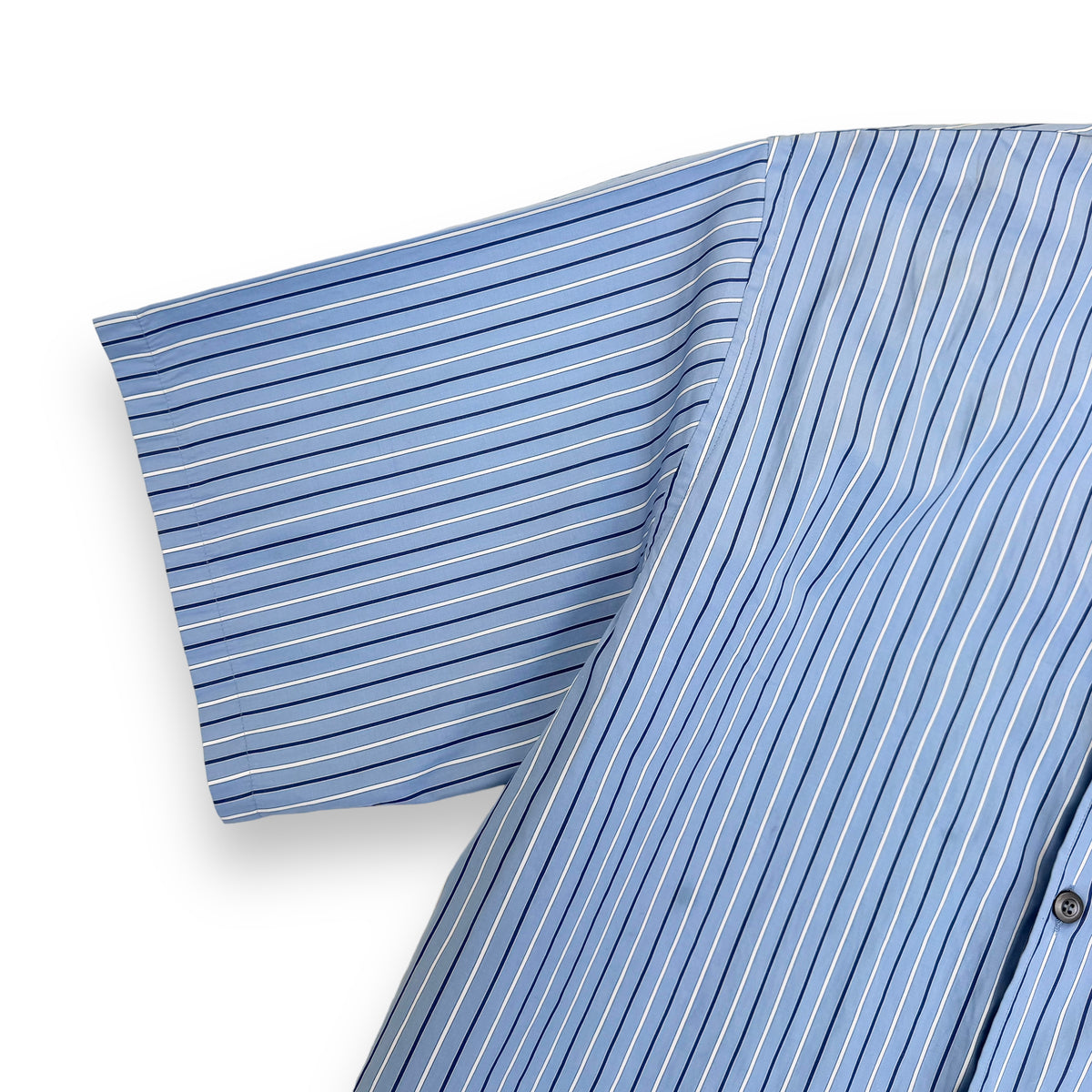 PRADA STRIPED LOGO PATCH COTTON SHORT SLEEVE SHIRT BLUE M