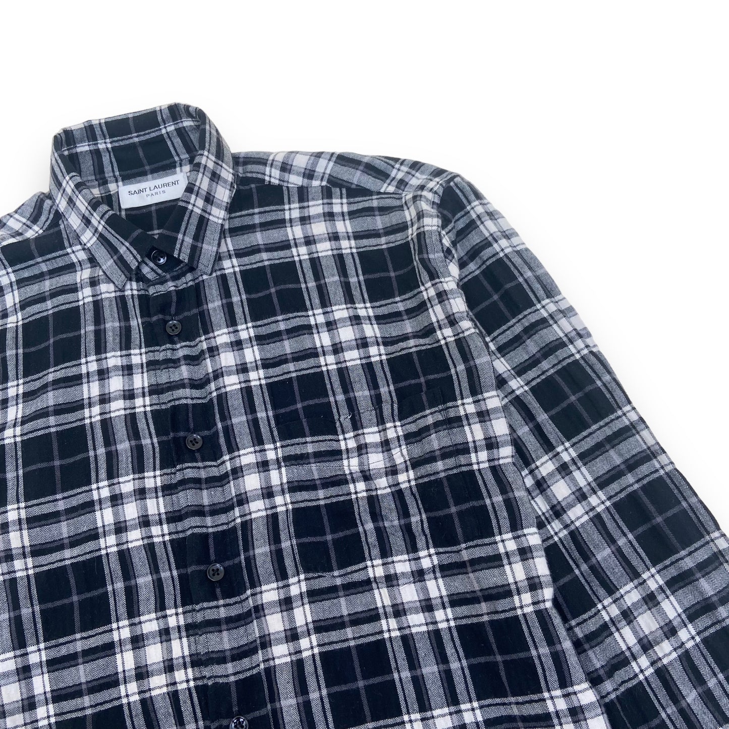 SAINT LAURENT CHECKED COTTON SHIRT BLACK / WHITE S