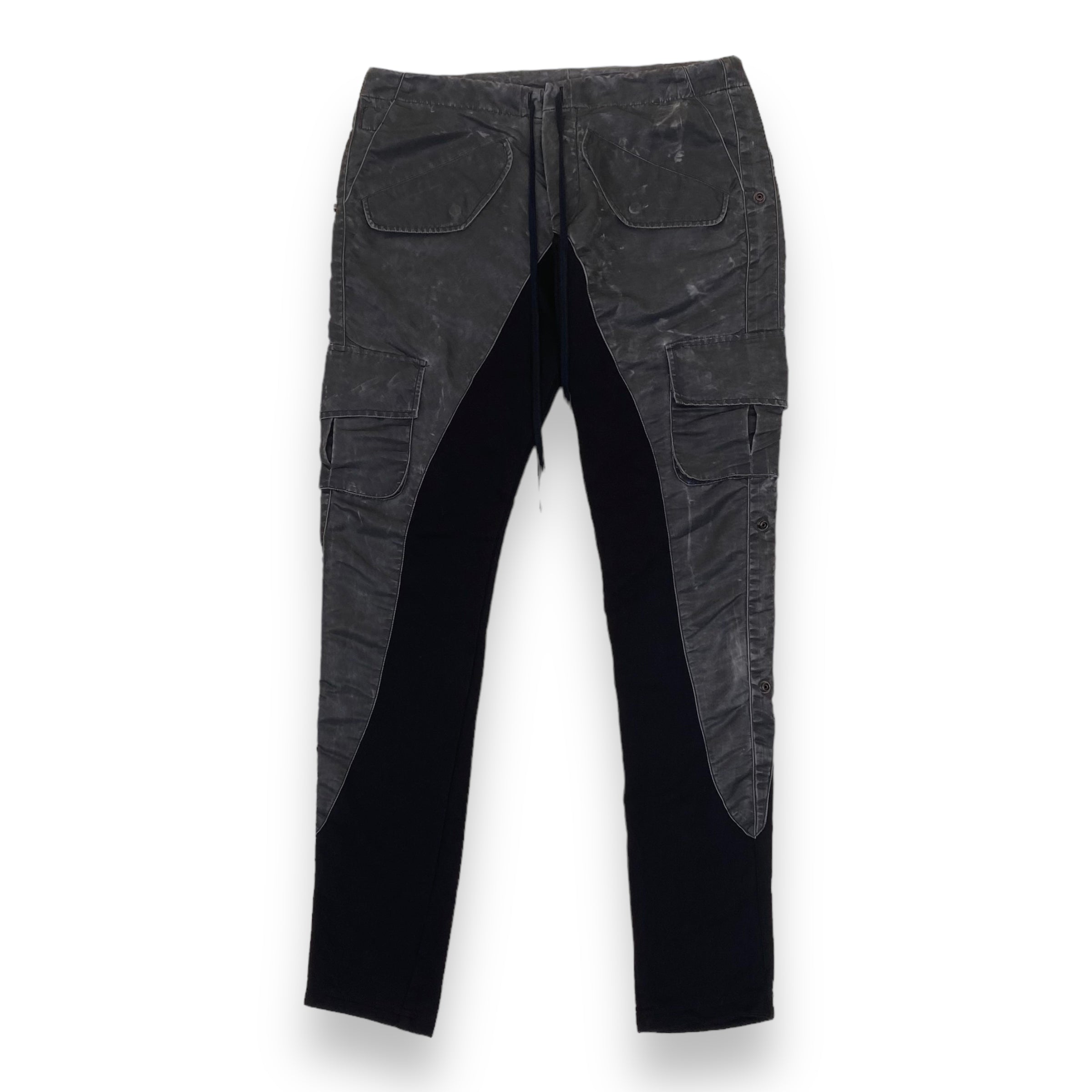 GREG LAUREN WASHED SATIN 50/50 SLIM LOUNGE TROUSERS BLACK M
