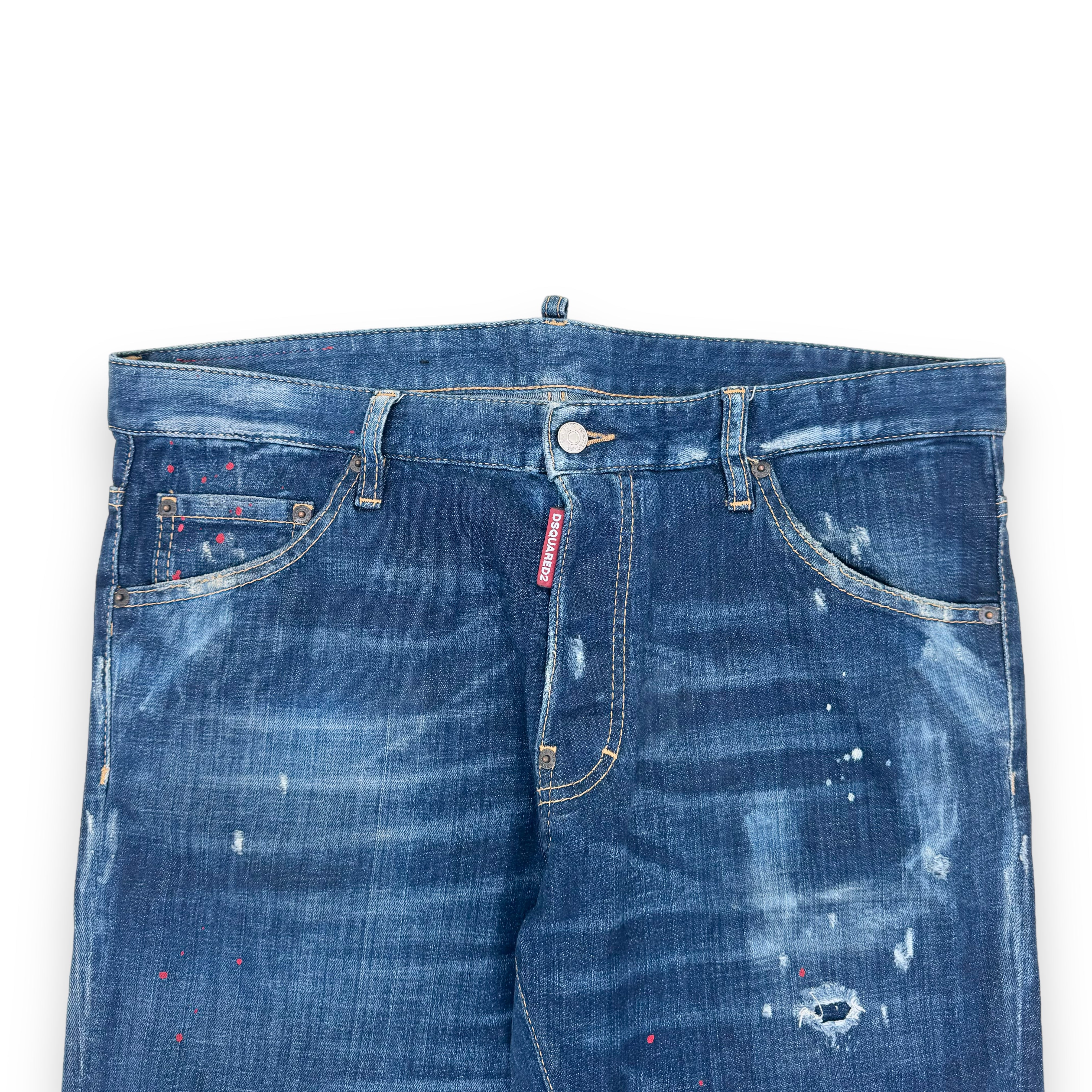 DSQUARED2 DISTRESSED PAINT SPLATTER DENIM JEANS BLUE XL