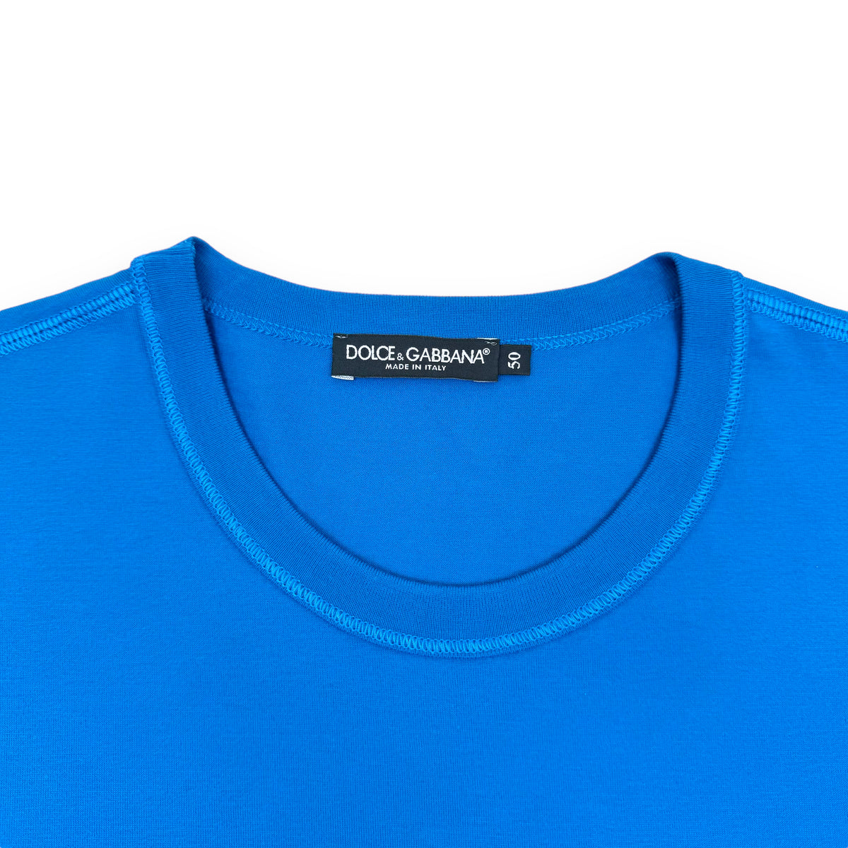 DOLCE & GABBANA PLATE LOGO COTTON T-SHIRT BLUE L