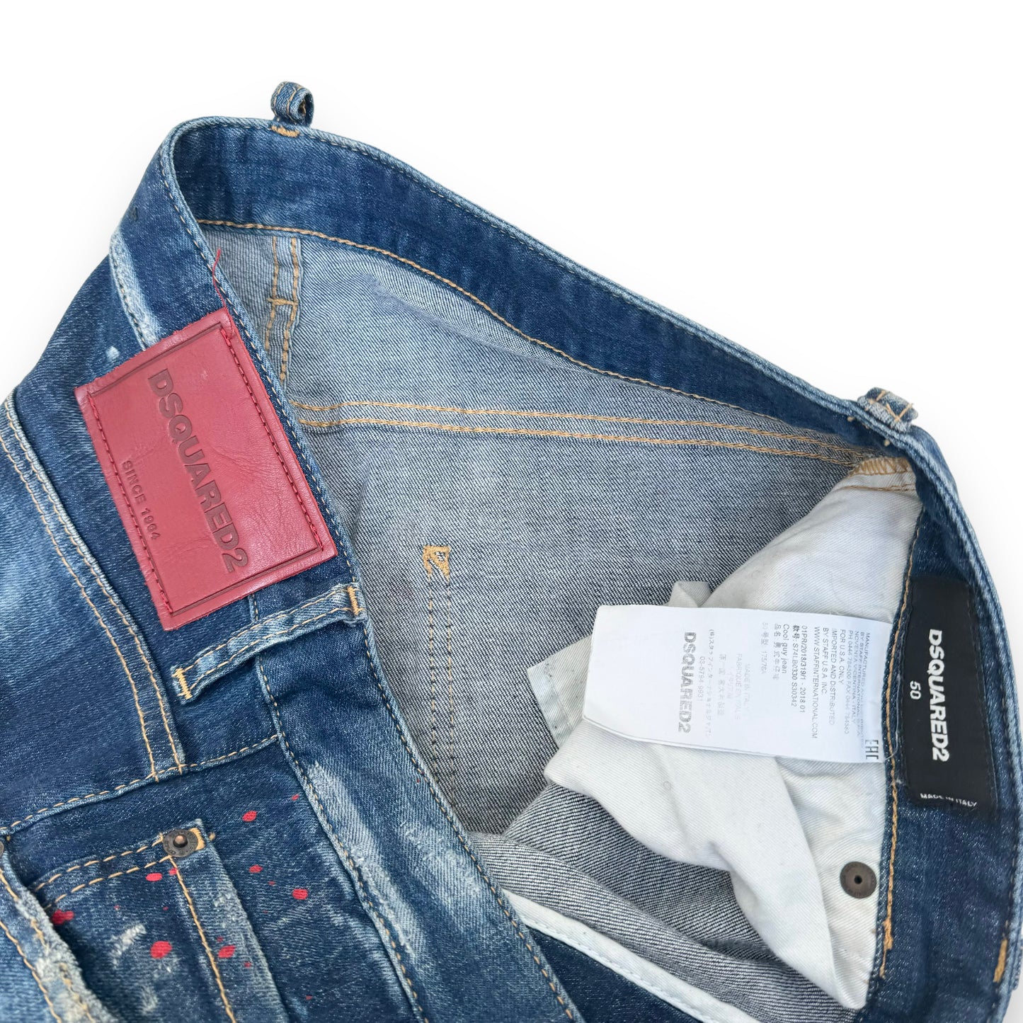 DSQUARED2 DISTRESSED PAINT SPLATTER DENIM JEANS BLUE XL