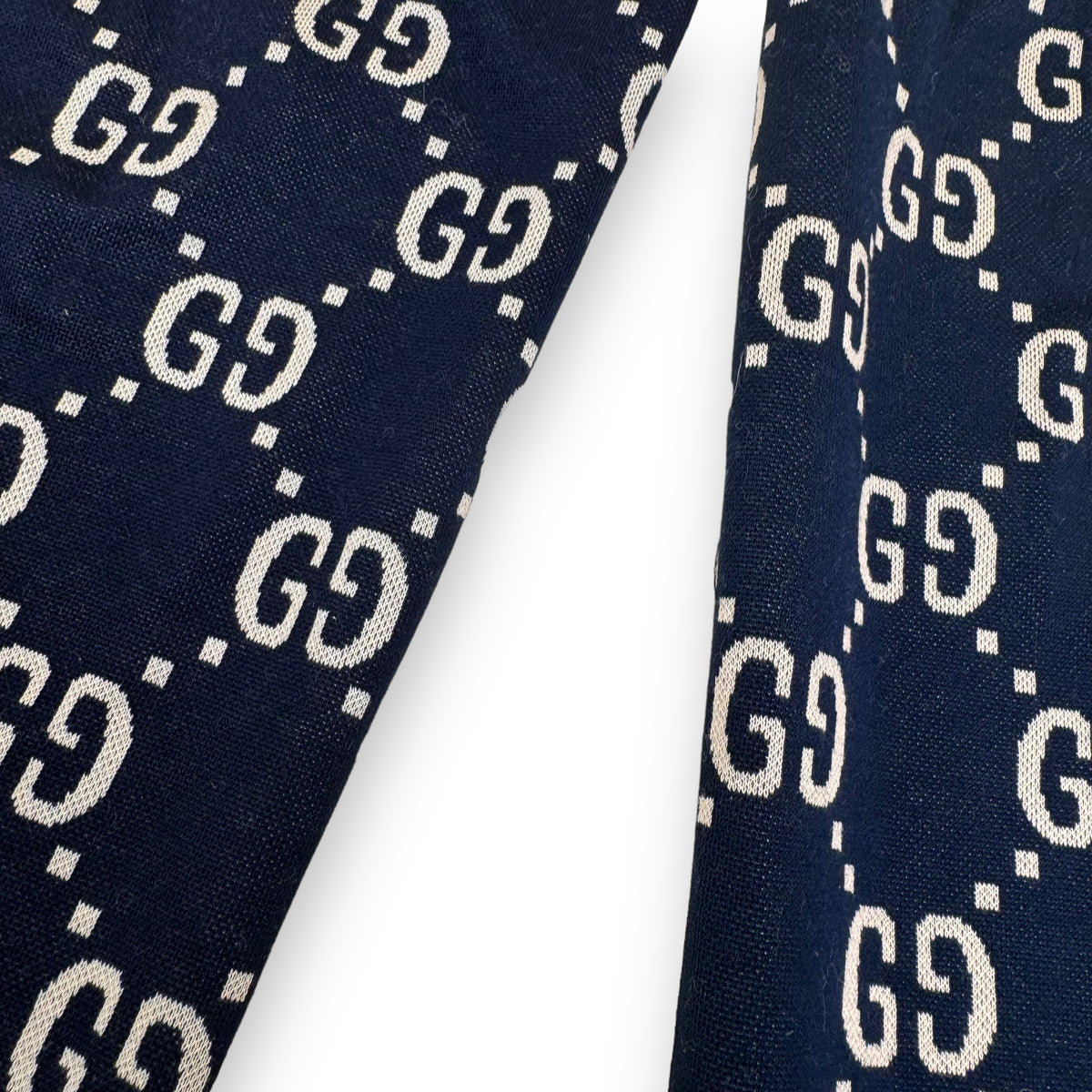 GUCCI GG TAPERED STRIPED LOGO-INTARSIA COTTON TRACK PANTS NAVY L