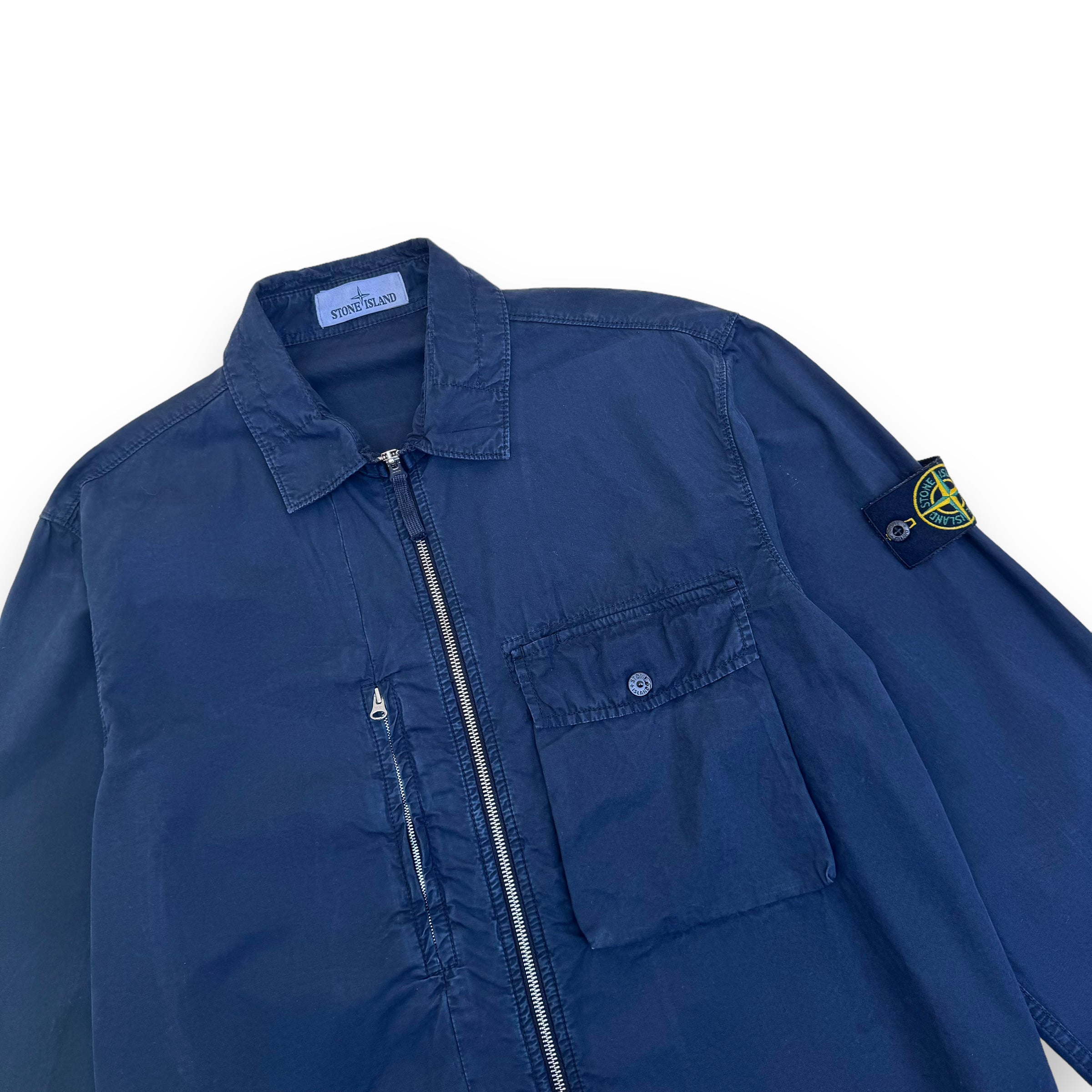 STONE ISLAND GARMENT DYED POCKET ZIP-UP OVERSHIRT NAVY XL