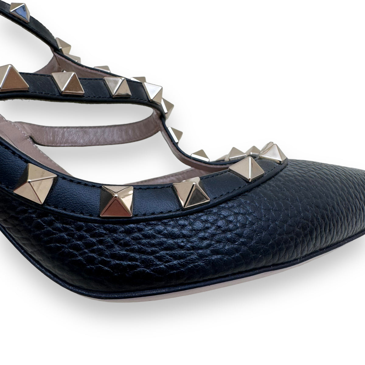 VALENTINO GARAVANI ROCKSTUD 100 ANKLE STRAP LEATHER HEELS BLACK UK8