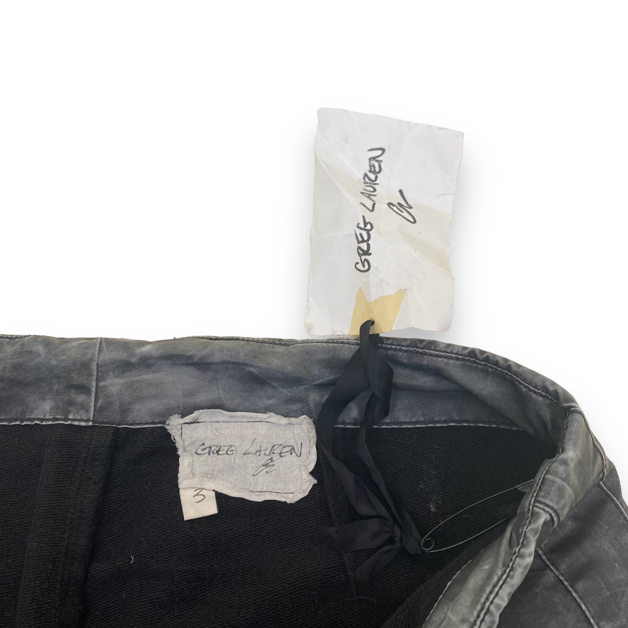 GREG LAUREN WASHED SATIN 50/50 SLIM LOUNGE TROUSERS BLACK M