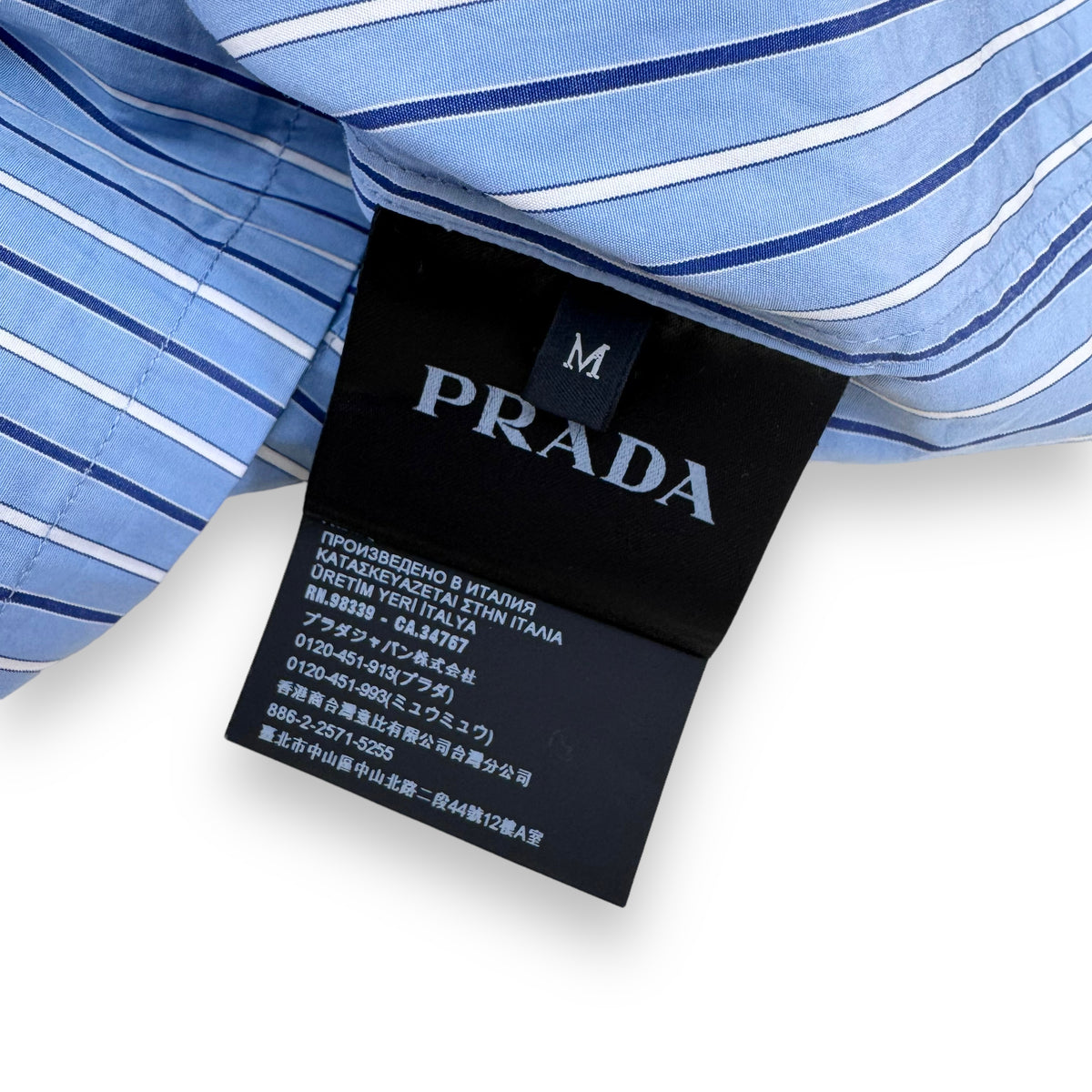 PRADA STRIPED LOGO PATCH COTTON SHORT SLEEVE SHIRT BLUE M