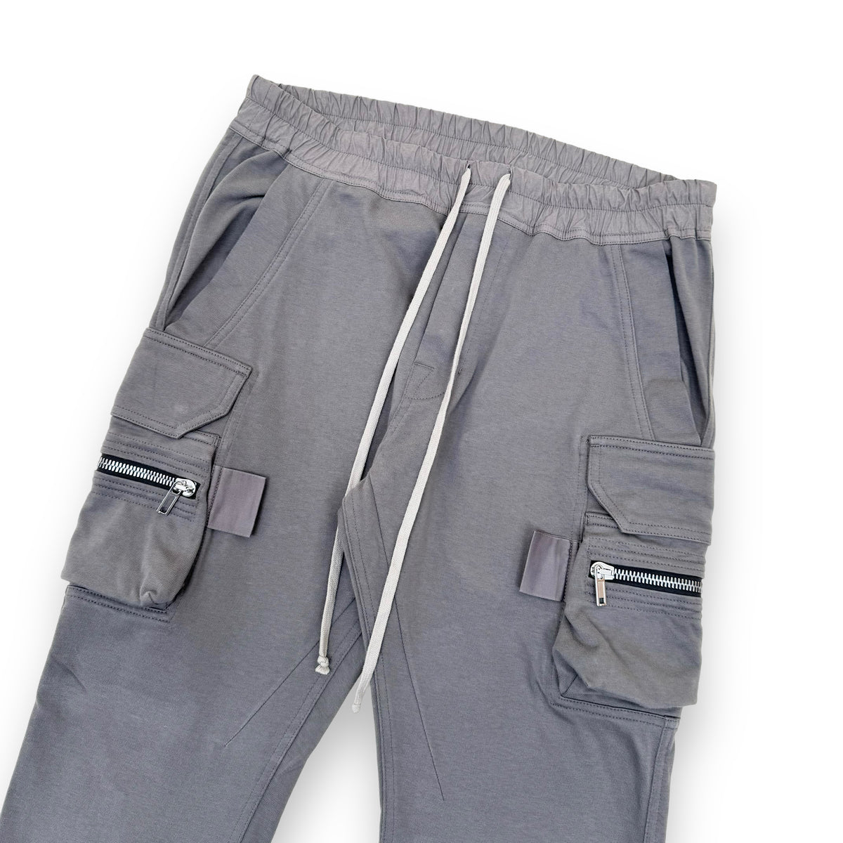 RICK OWENS MASTODAN TAPERED COTTON-JERSEY DRAWSTRING CARGO PANTS GREY XL
