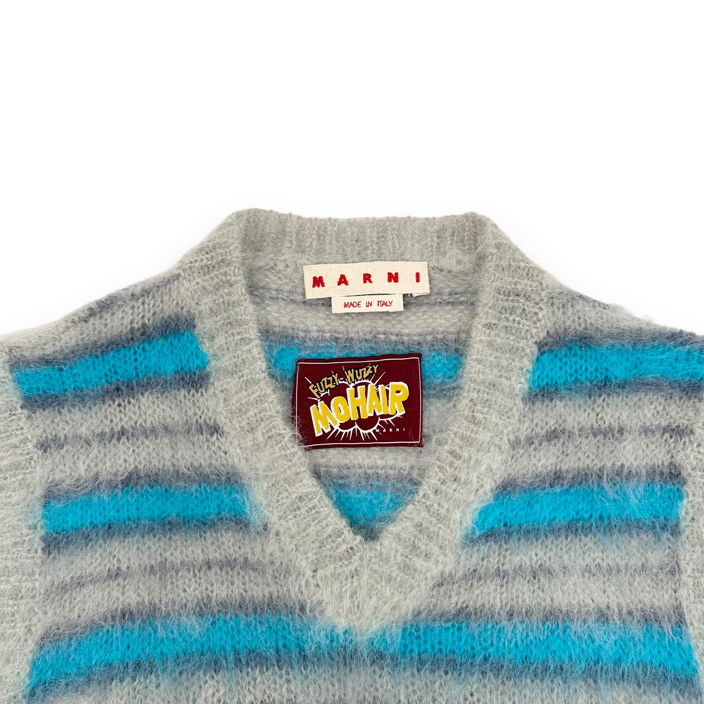 MARNI MOHAIR ‘FUZZY WUZZY’ STRIPED VEST BLUE / GREY L