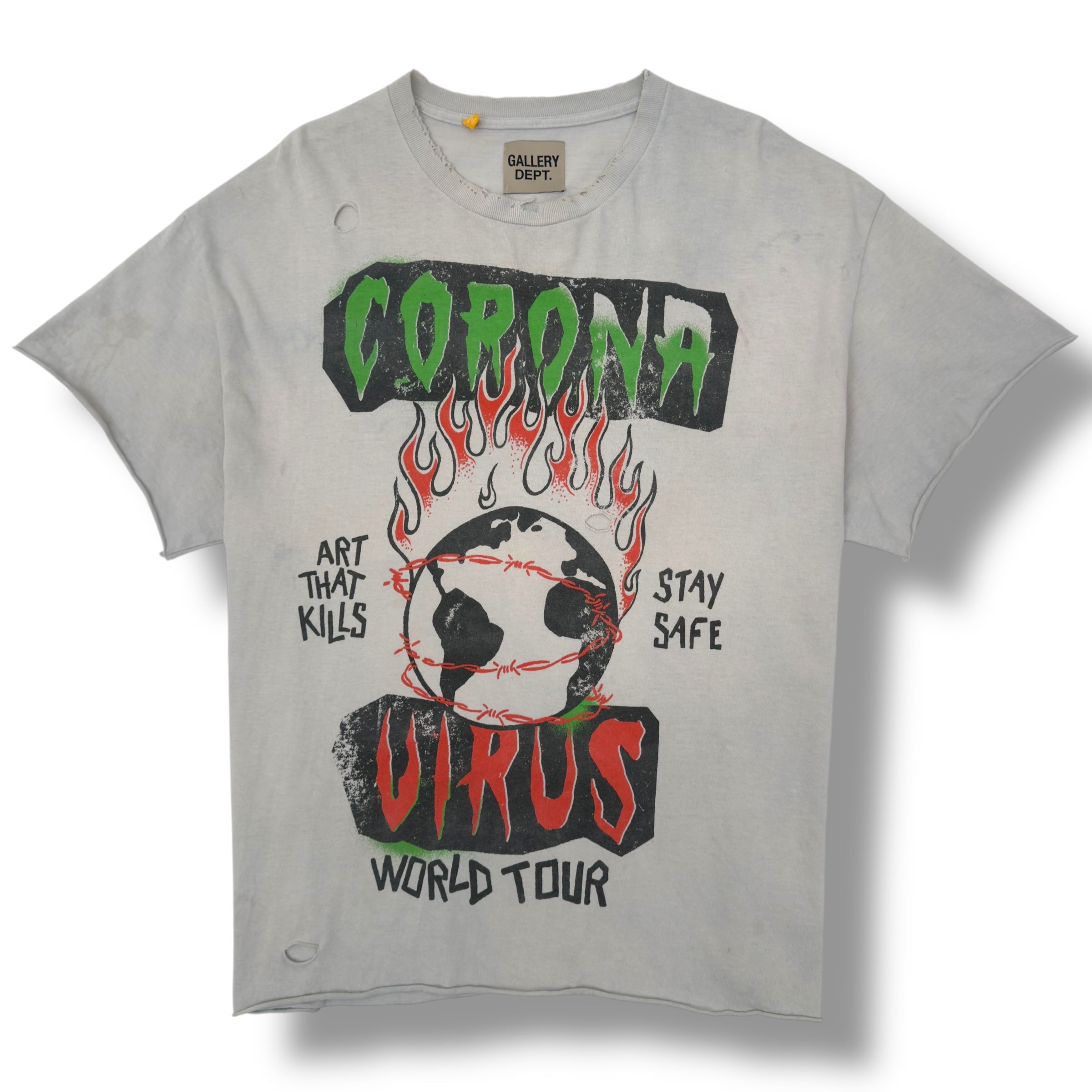GALLERY DEPT. CORONA VIRUS WORLD TOUR DISTRESSED T-SHIRT GREY L
