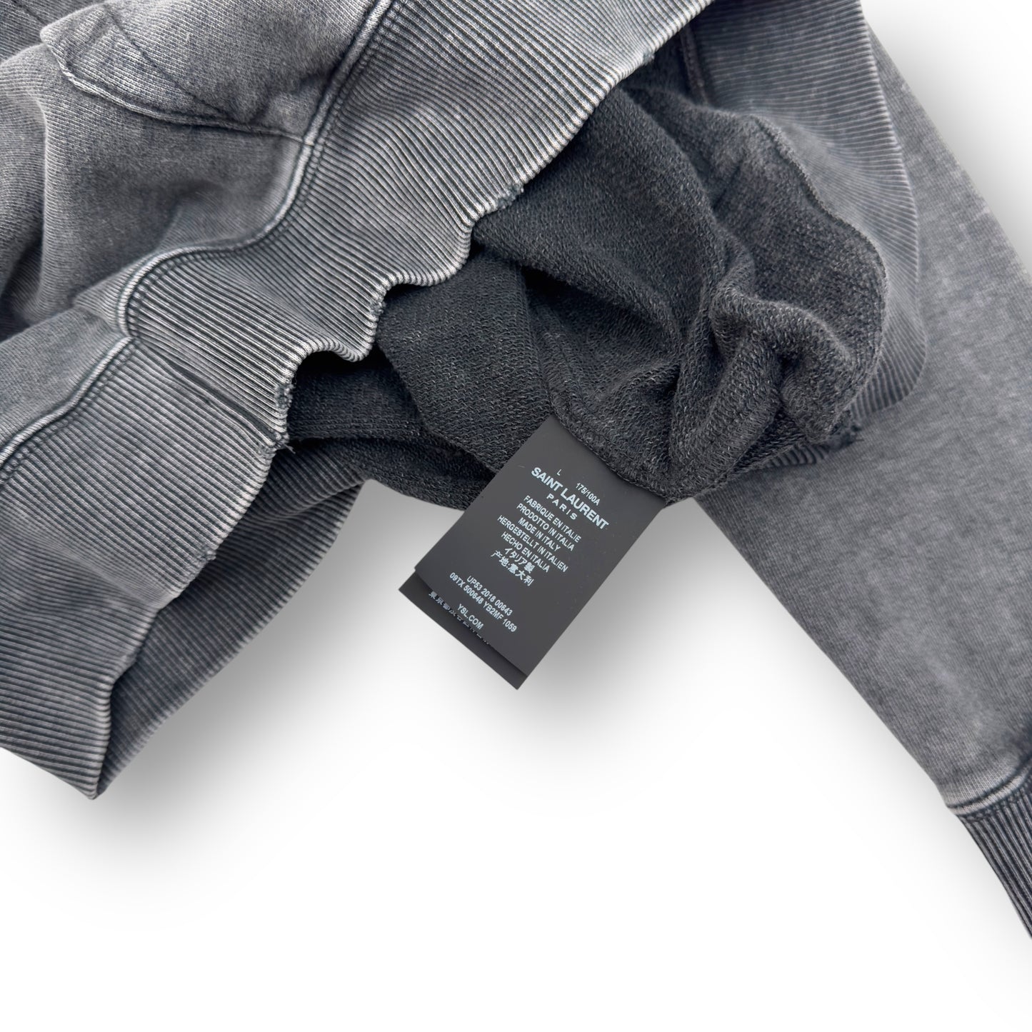 SAINT LAURENT ARCHIVE LOGO HOODIE WASHED GREY L