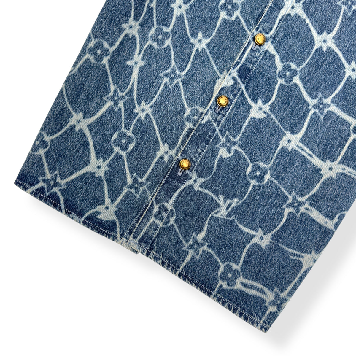 LOUIS VUITTON MONOGRAM PRINTED DENIM SHORT-SLEEVE BLUE XL