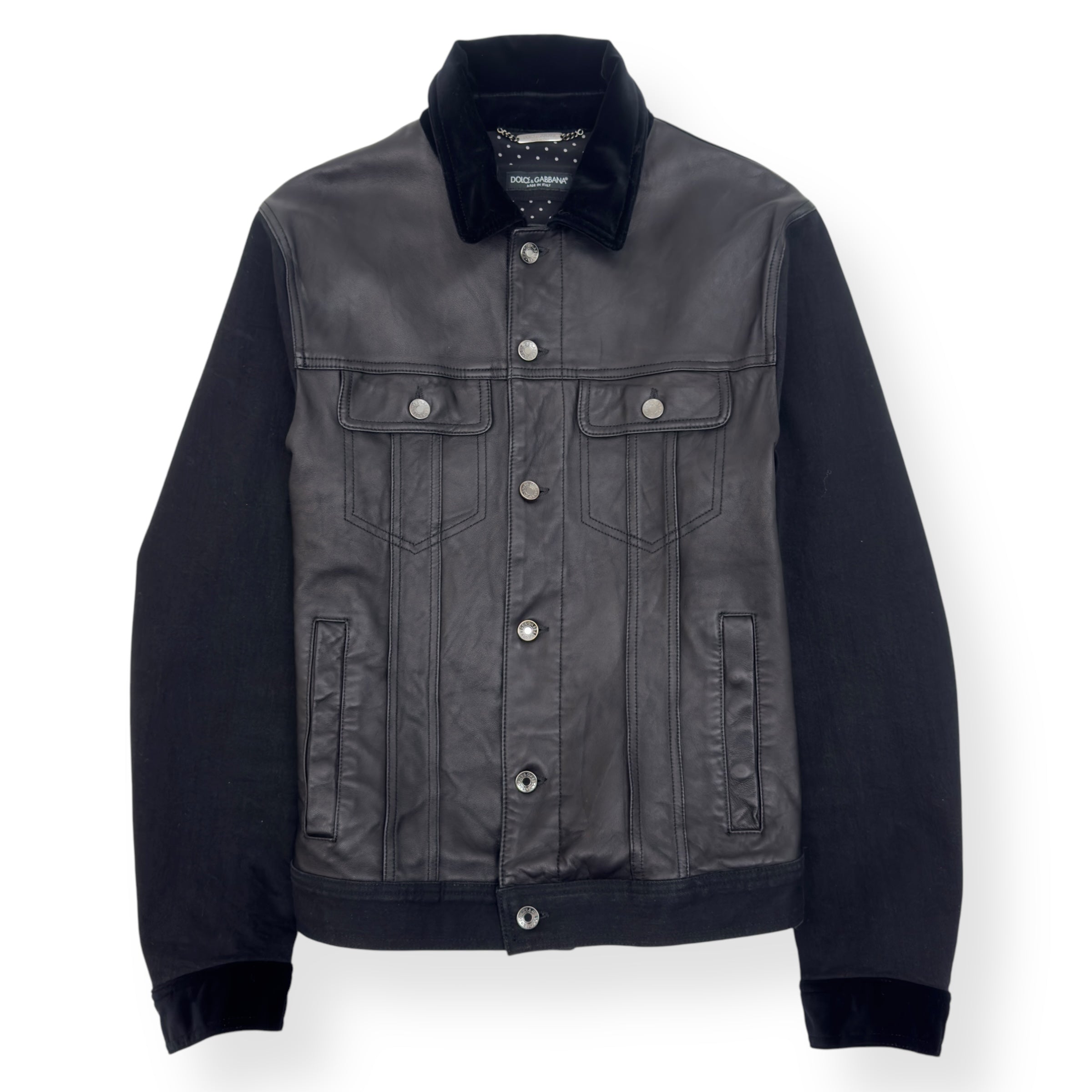 DOLCE & GABBANA LEATHER / DENIM SLIM FIT JACKET BLACK 46 / XS