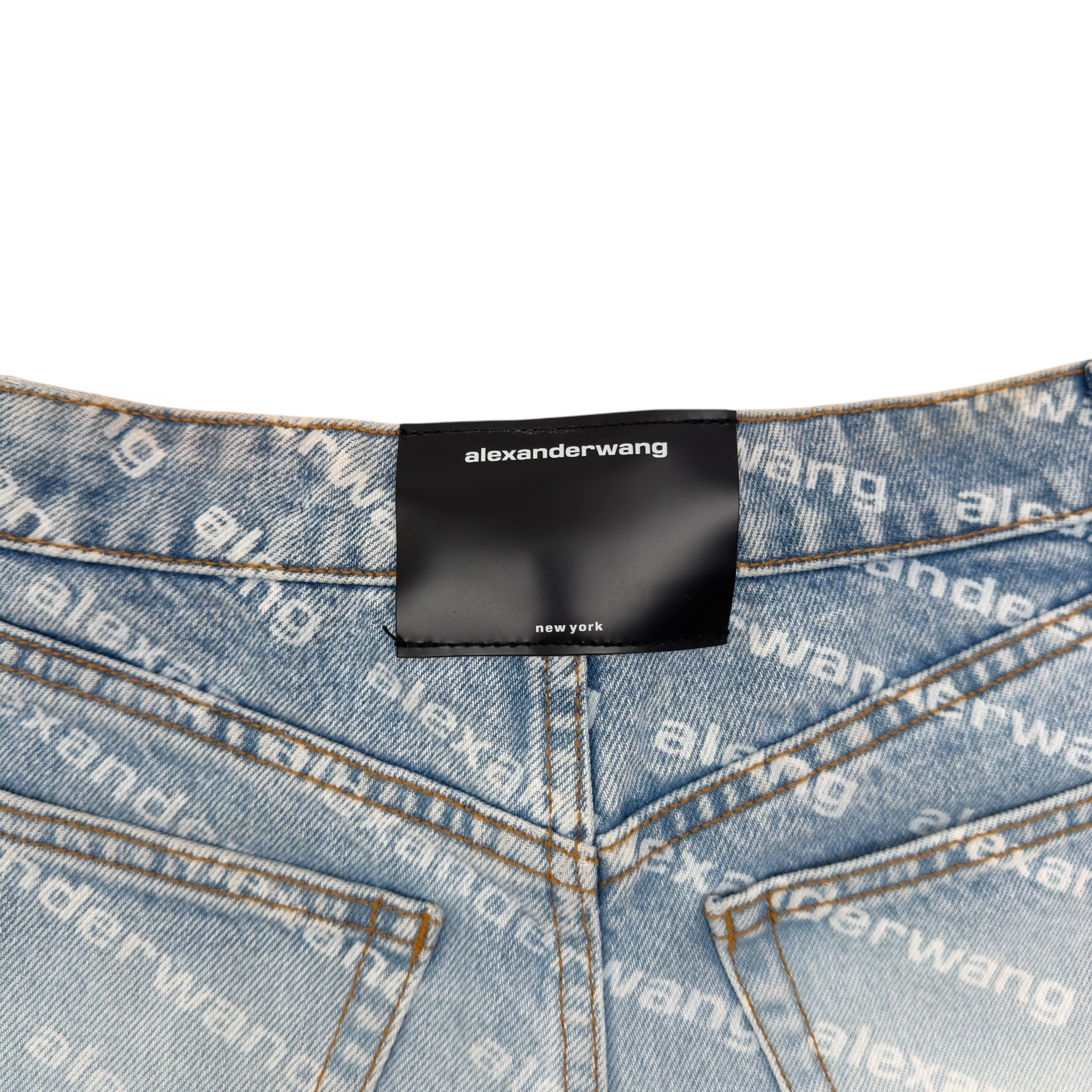ALEXANDER WANG MONOGRAM HIGH RISE DENIM SHORTS BLUE / WHITE W25”