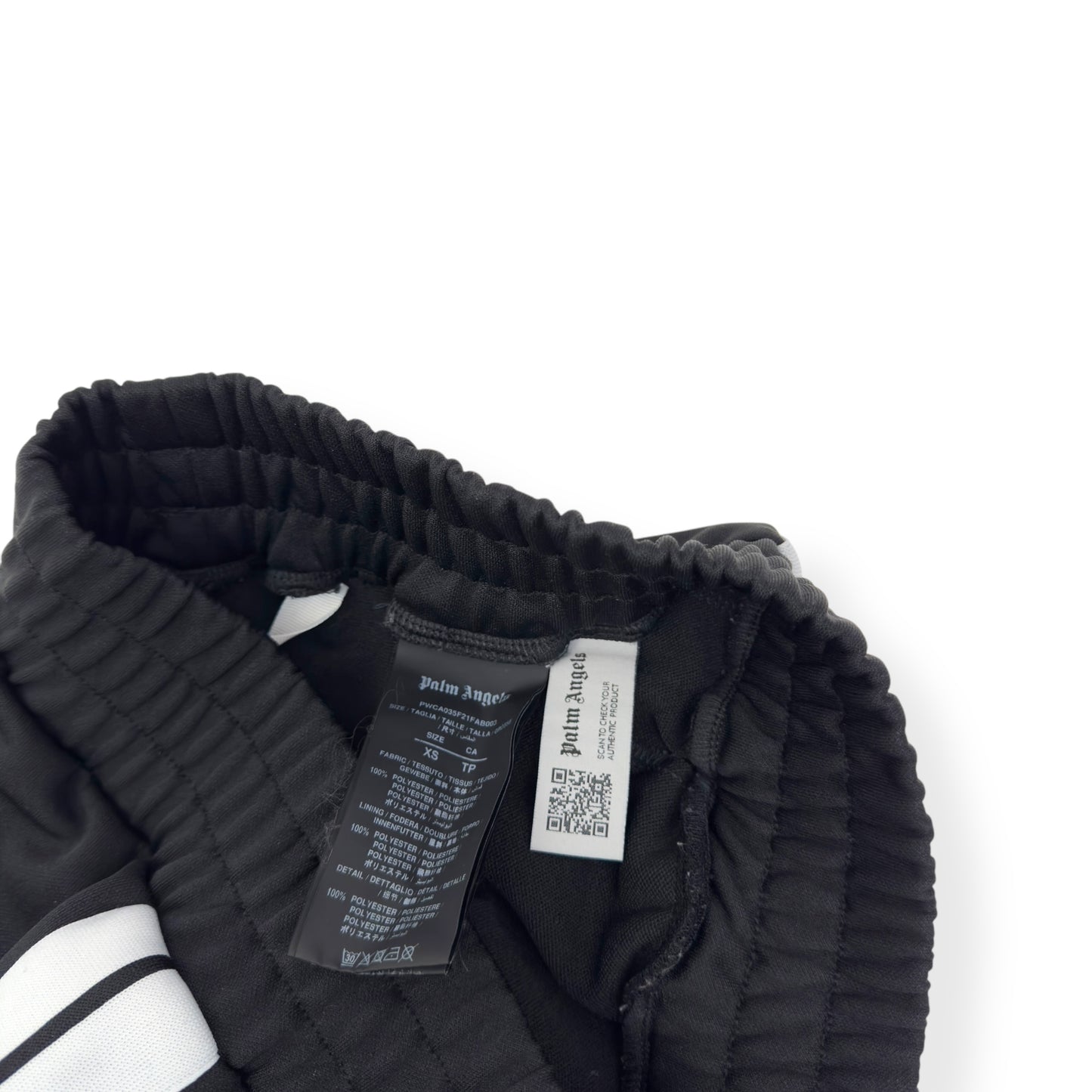 PALM ANGELS WOMENS STRAIGHT LEG TARCK PANTS BLACK / WHITE XS