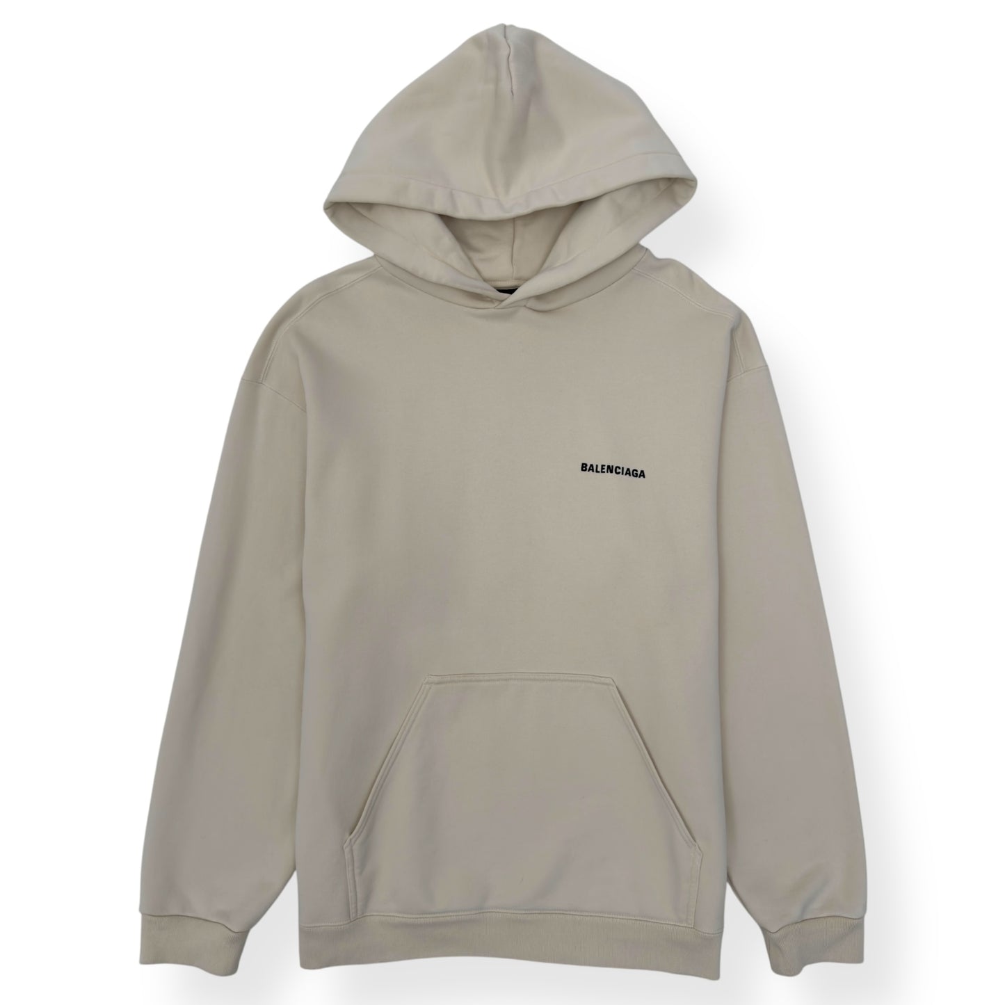 BALENCIAGA OVERSIZED LOGO EMBROIDERED HOODIE CREAM / BLACK M