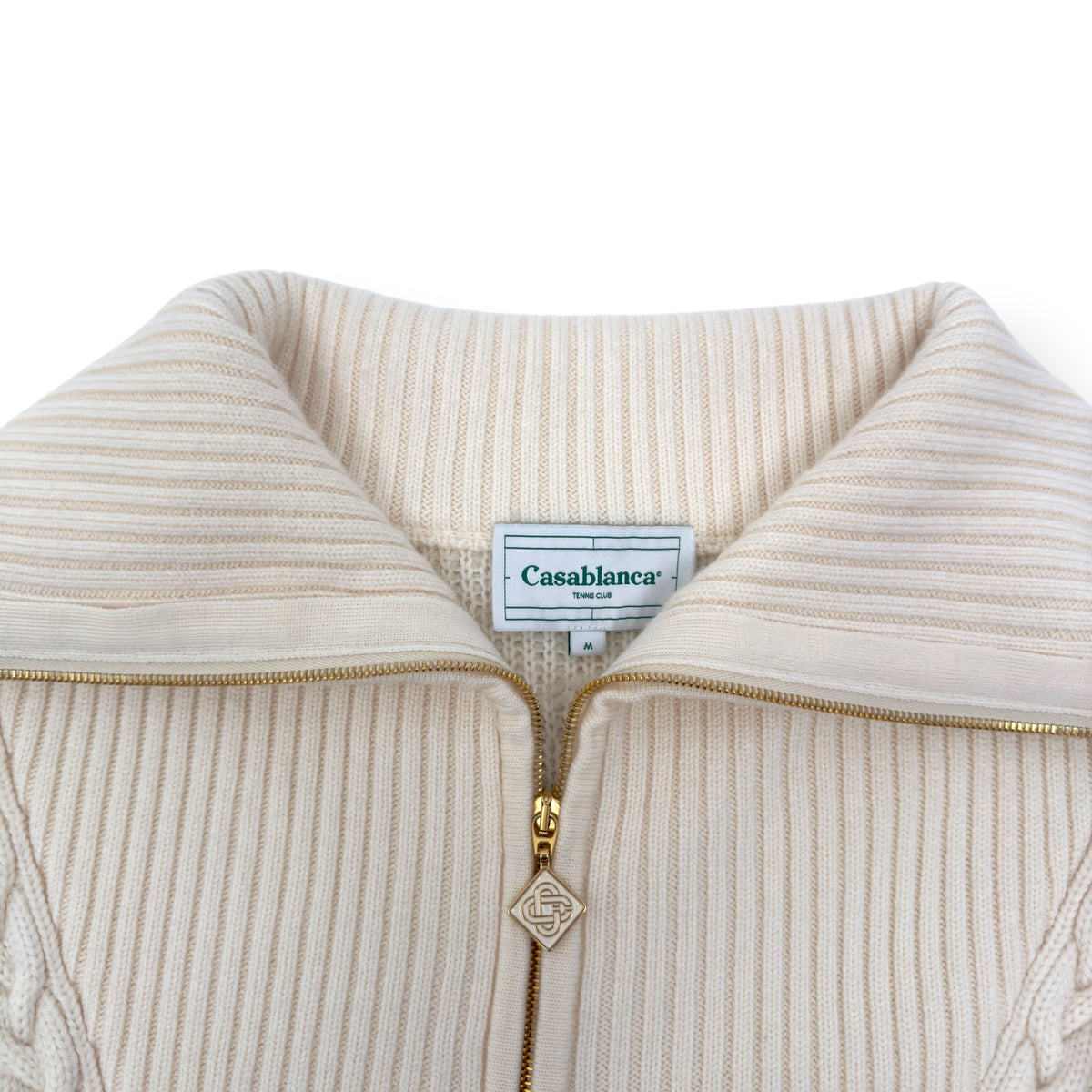 CASABLANCA CHECKED BOUCLÉ WOOL-BLEND ZIP UP JACKET CREAM M