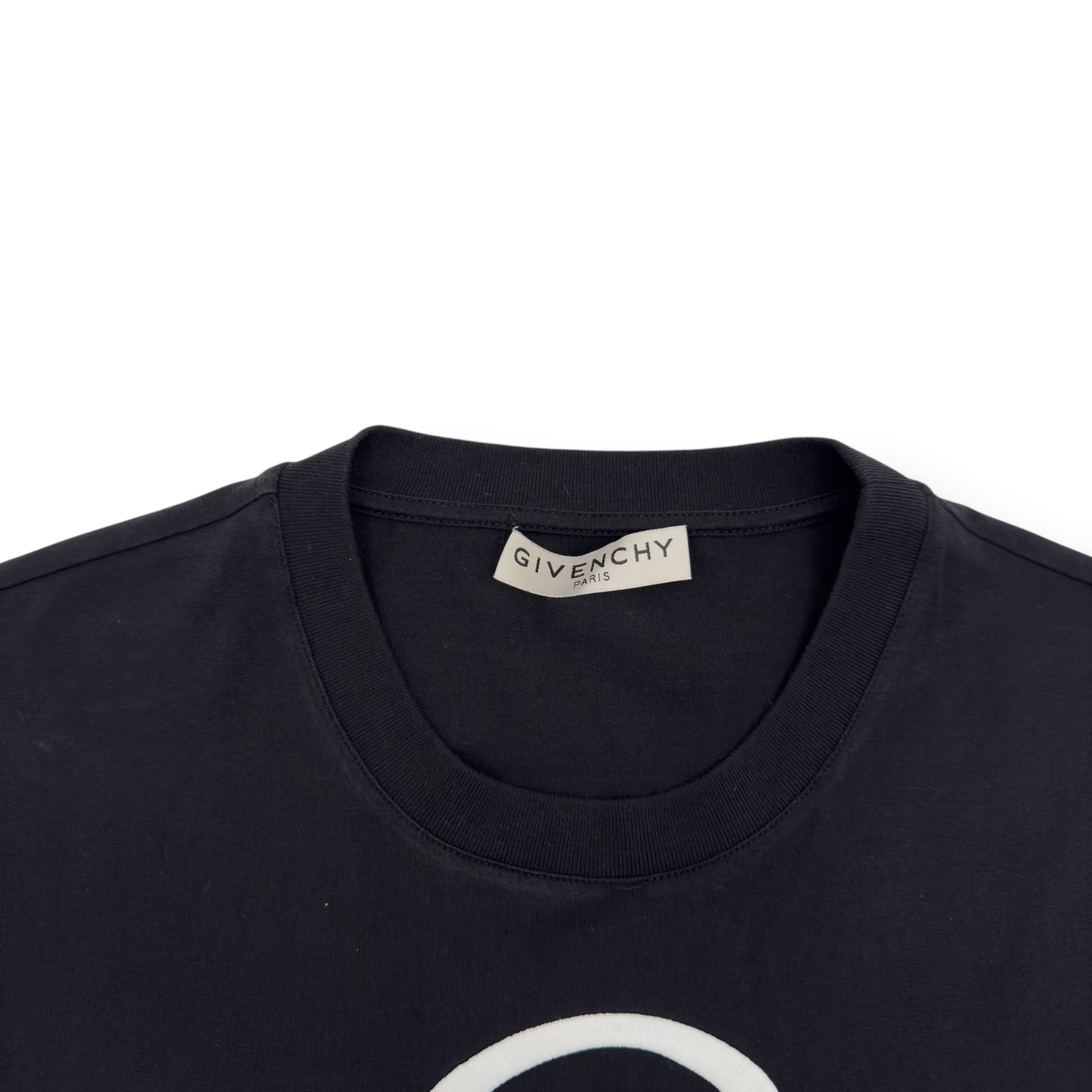 GIVENCHY SLIM FIT REFRACTED LOGO EMBROIDERED T-SHIRT BLACK / WHITE M