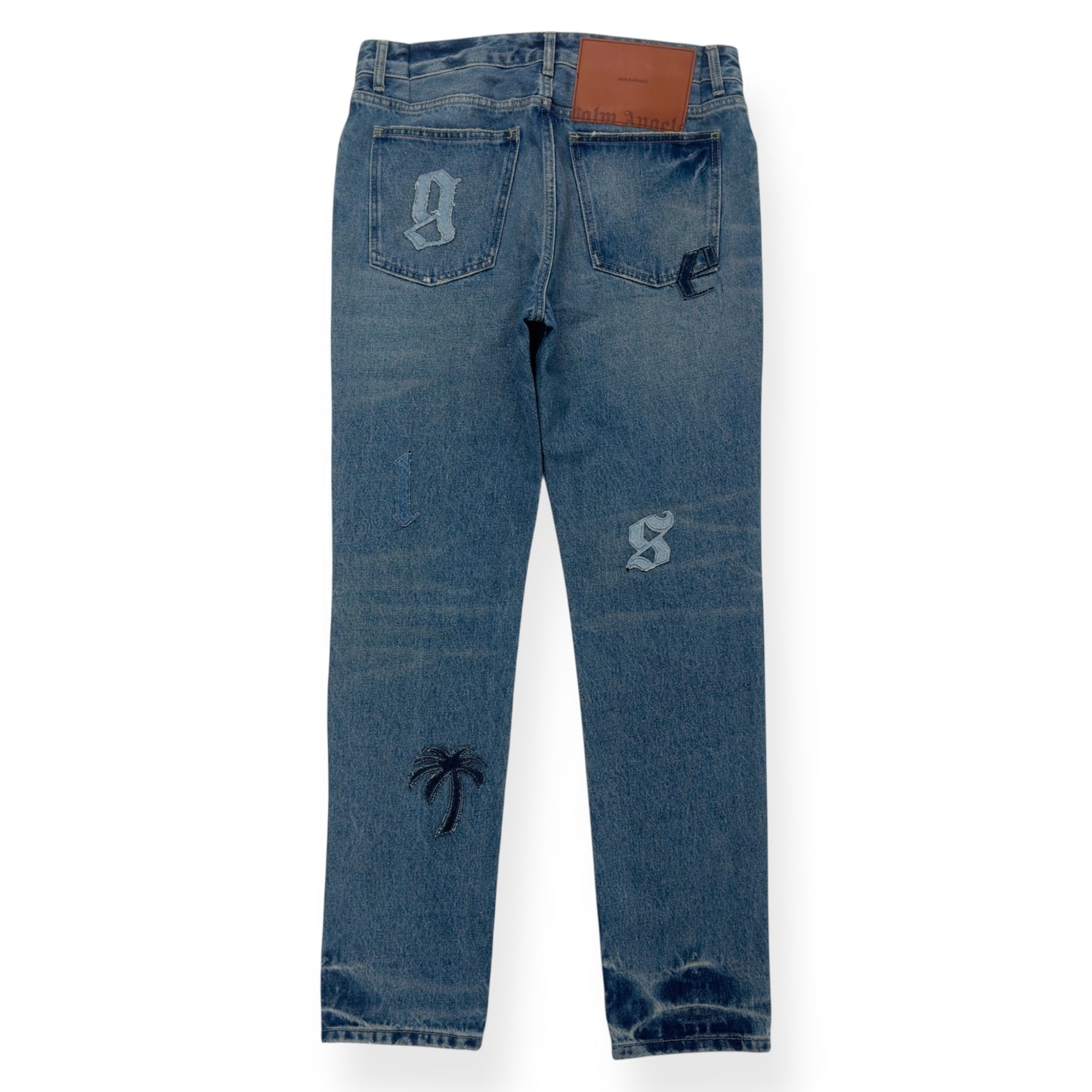 PALM ANGELS LOGO PATCH DENIM JEANS BLUE W33”