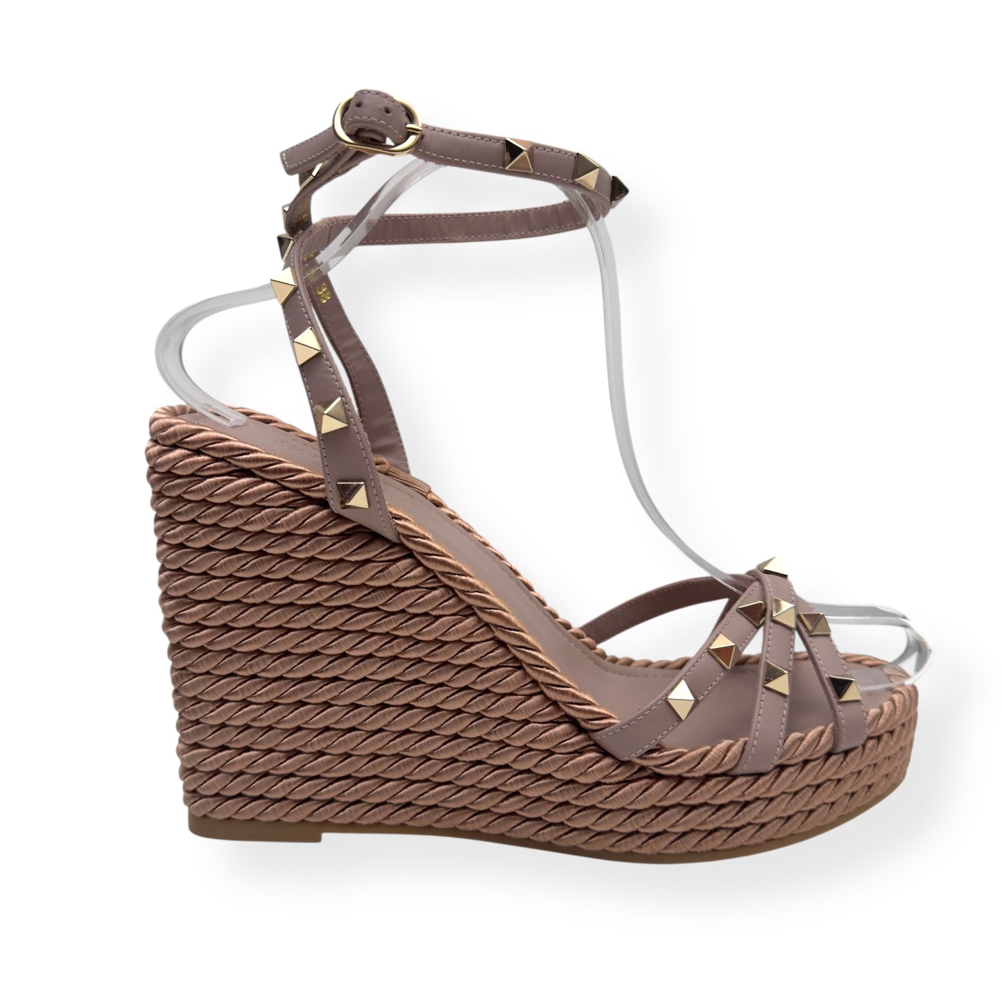 VALENTINO GARAVANI ROCKSTUD LEATHER ESPADRILLE NEUTRAL / PINK 38 / UK5