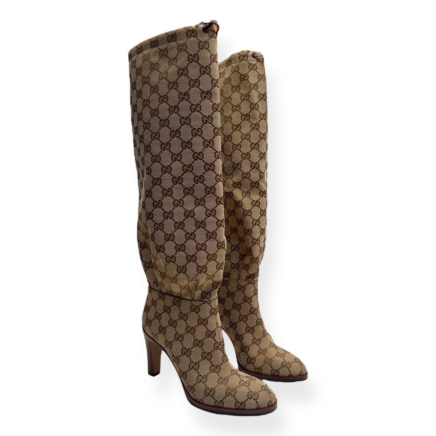 GUCCI LISA GG CANVAS MID-HEEL BOOTS BEIGE / EBONY UK5 / EU38