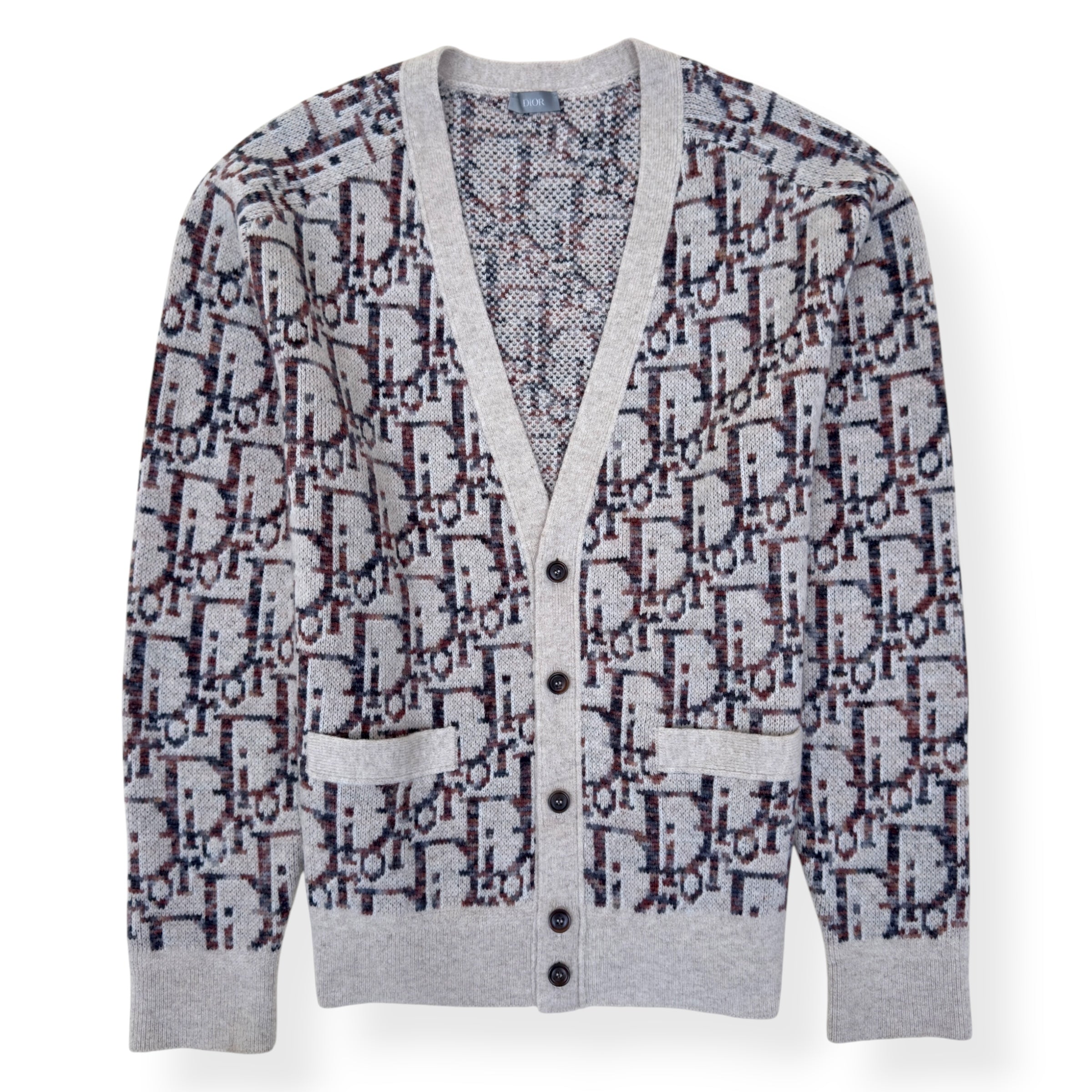DIOR OBLIQUE VIRGIN WOOL JACQUARD CARDIGAN BEIGE / BROWN XXL