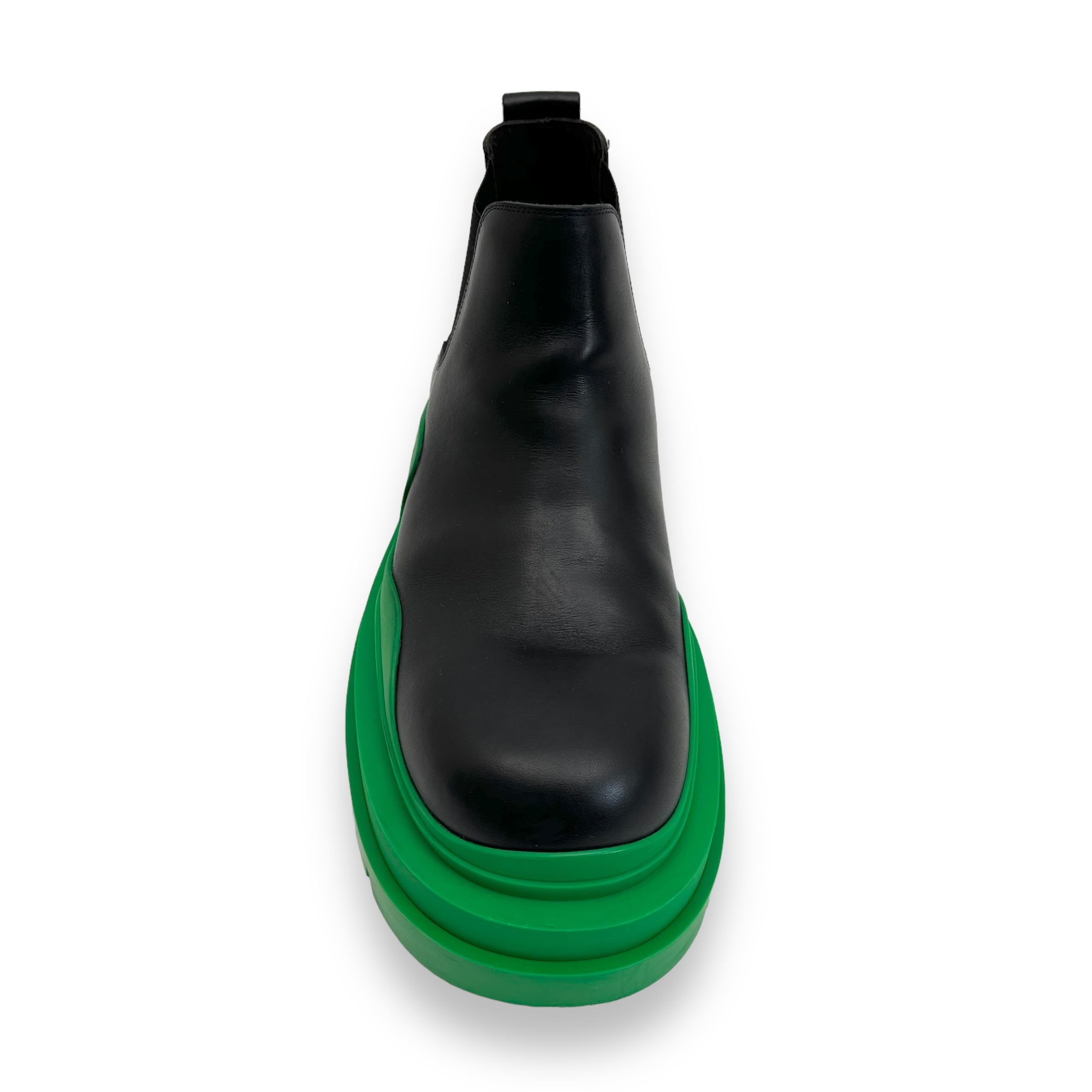 BOTTEGA VENETA TIRE ANKLE LEATHER CHELSEA BOOTS BLACK / GREEN UK7