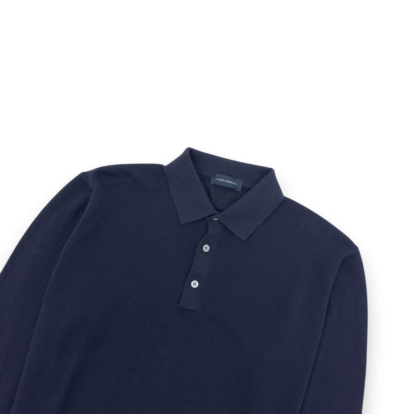 THOM SWEENEY COTTON LONG SLEEVE POLO SHIRT NAVY BLUE L