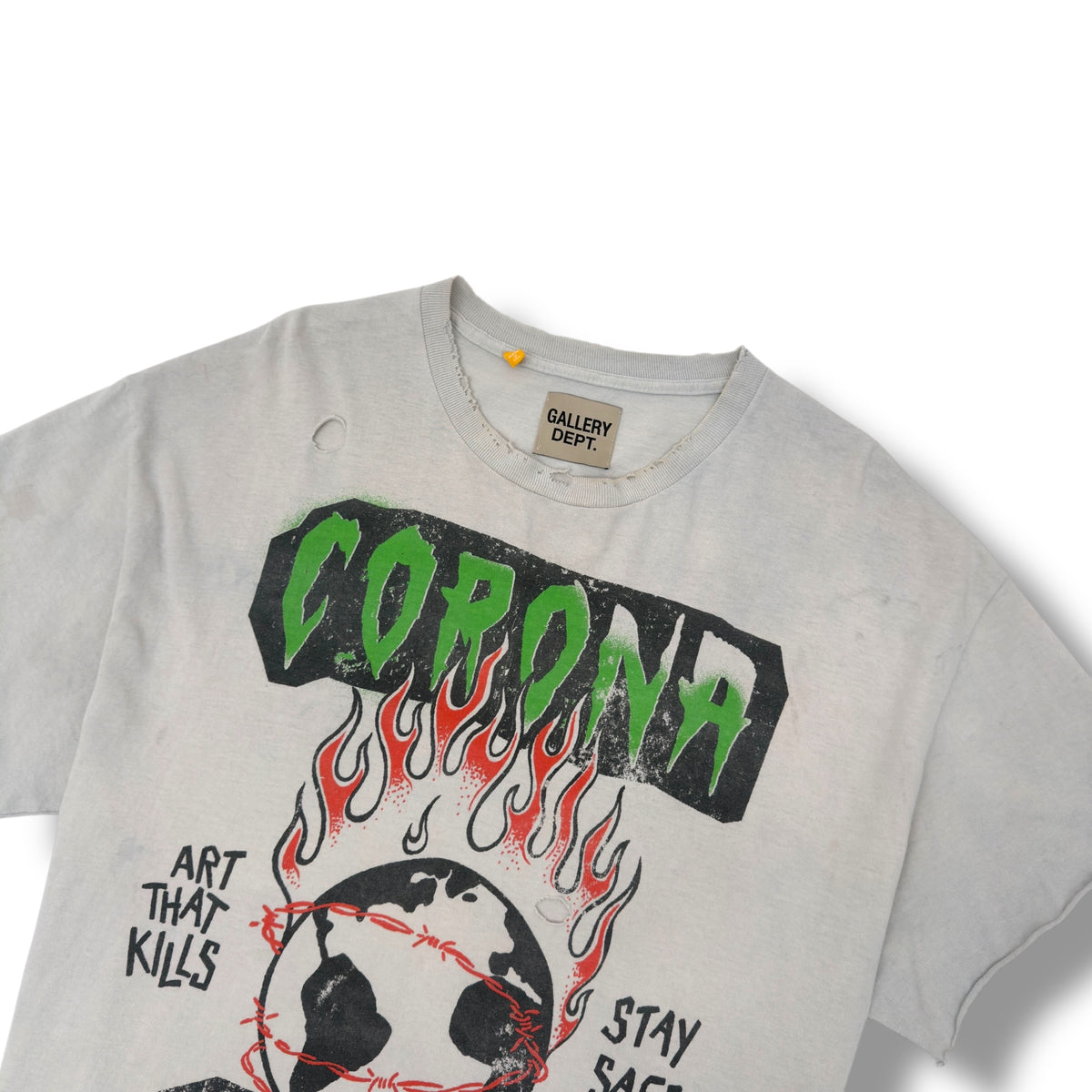 GALLERY DEPT. CORONA VIRUS WORLD TOUR DISTRESSED T-SHIRT GREY L