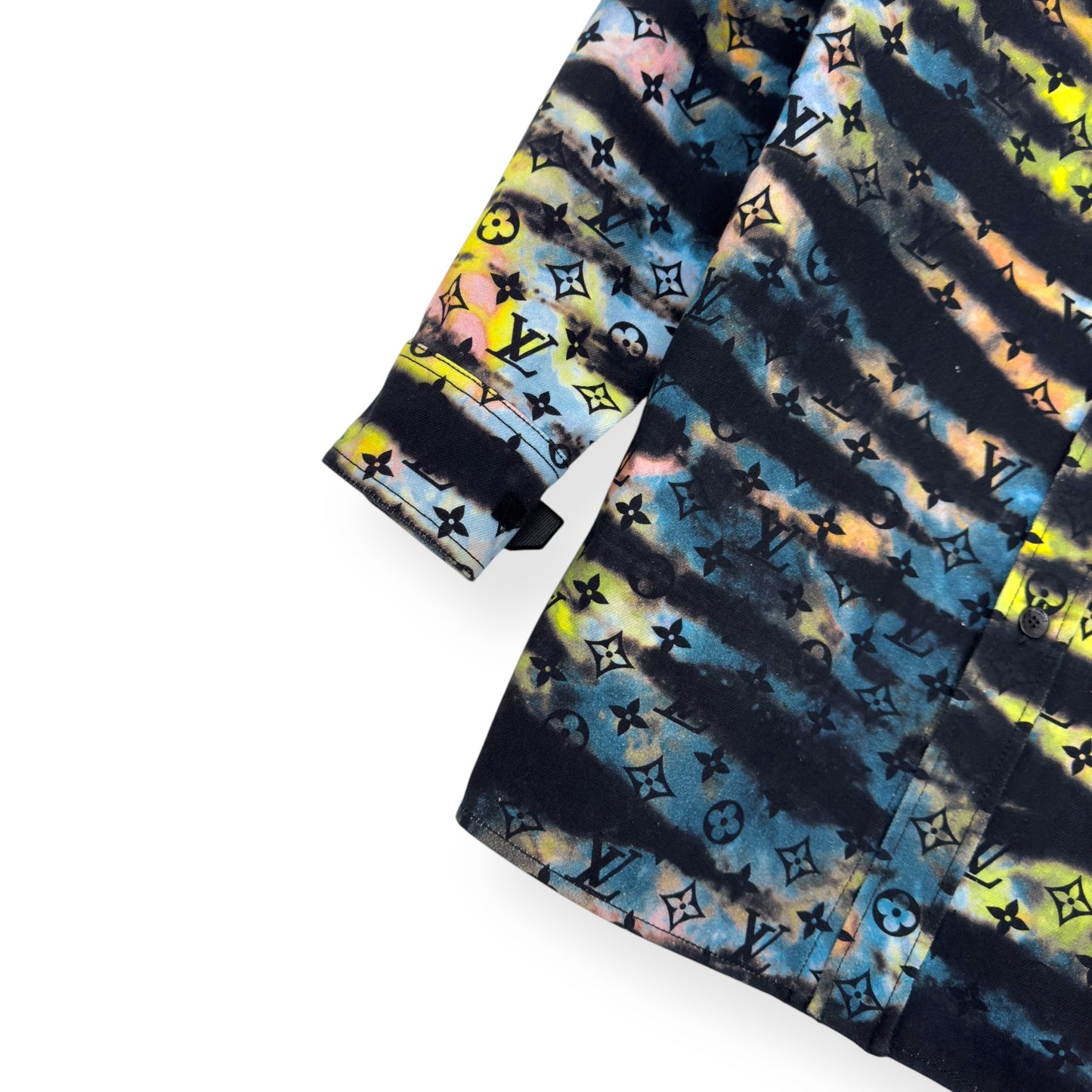 LOUIS VUITTON OVERSIZED UPCYCLED MONOGRAM TIE-DYE DENIM SHIRT MULTICOLOURED XS