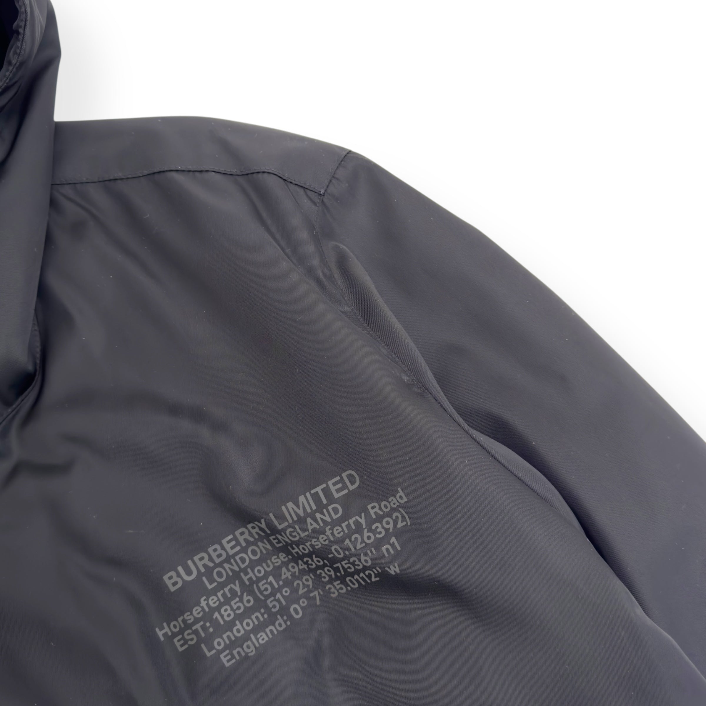 BURBERRY LOCATION-PRINT NYLON ECONYL PARKA JACKET BLACK M