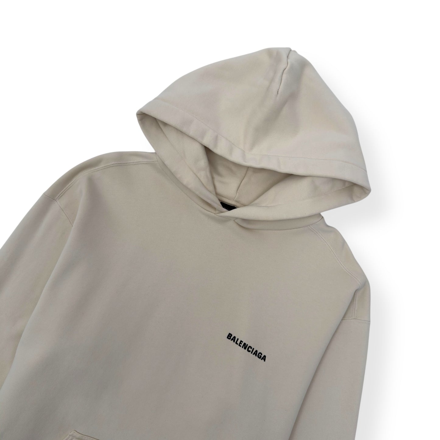 BALENCIAGA OVERSIZED LOGO EMBROIDERED HOODIE CREAM / BLACK M