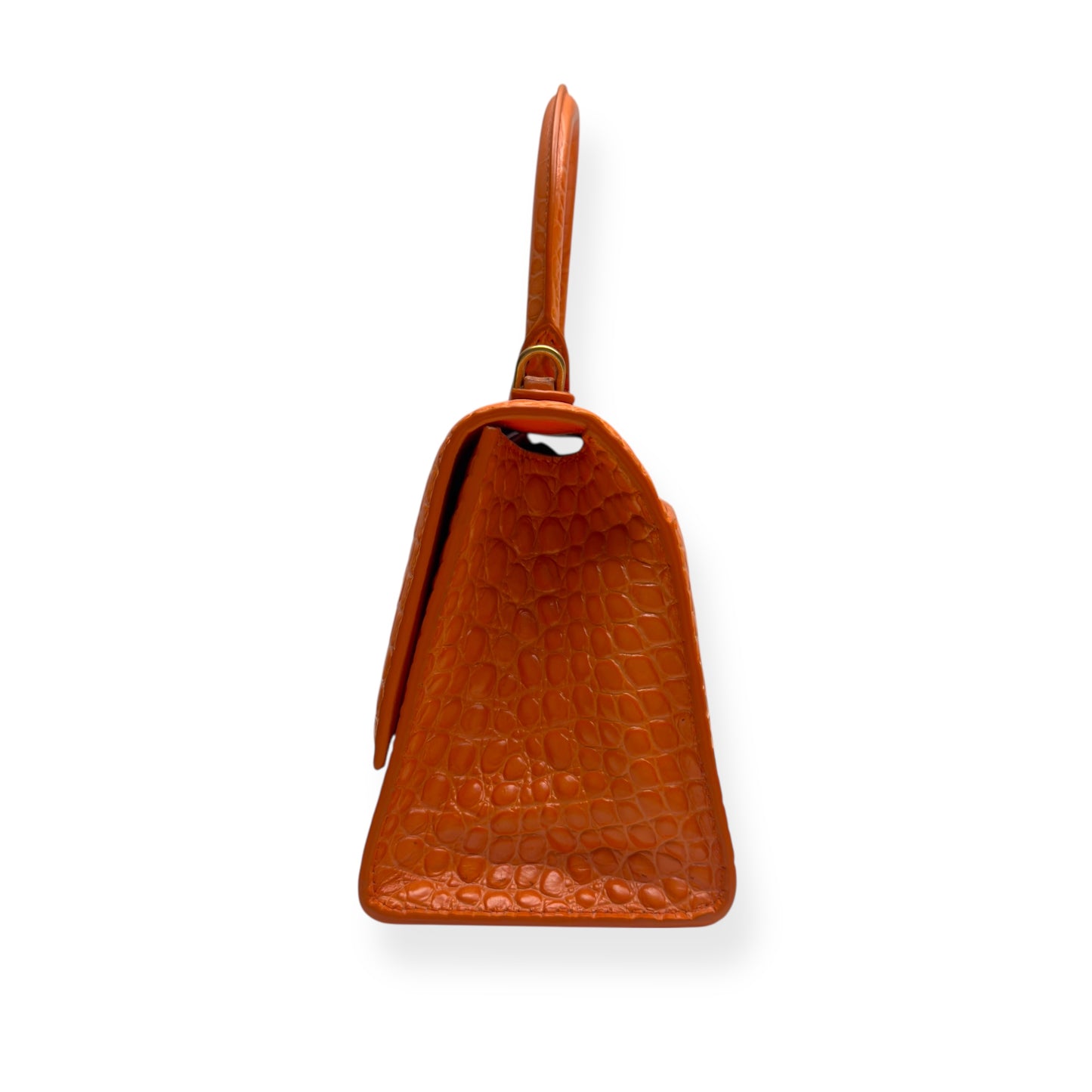 BALENCIAGA HOURGLASS CROCODILE PRINT LEATHER BAG ORANGE S