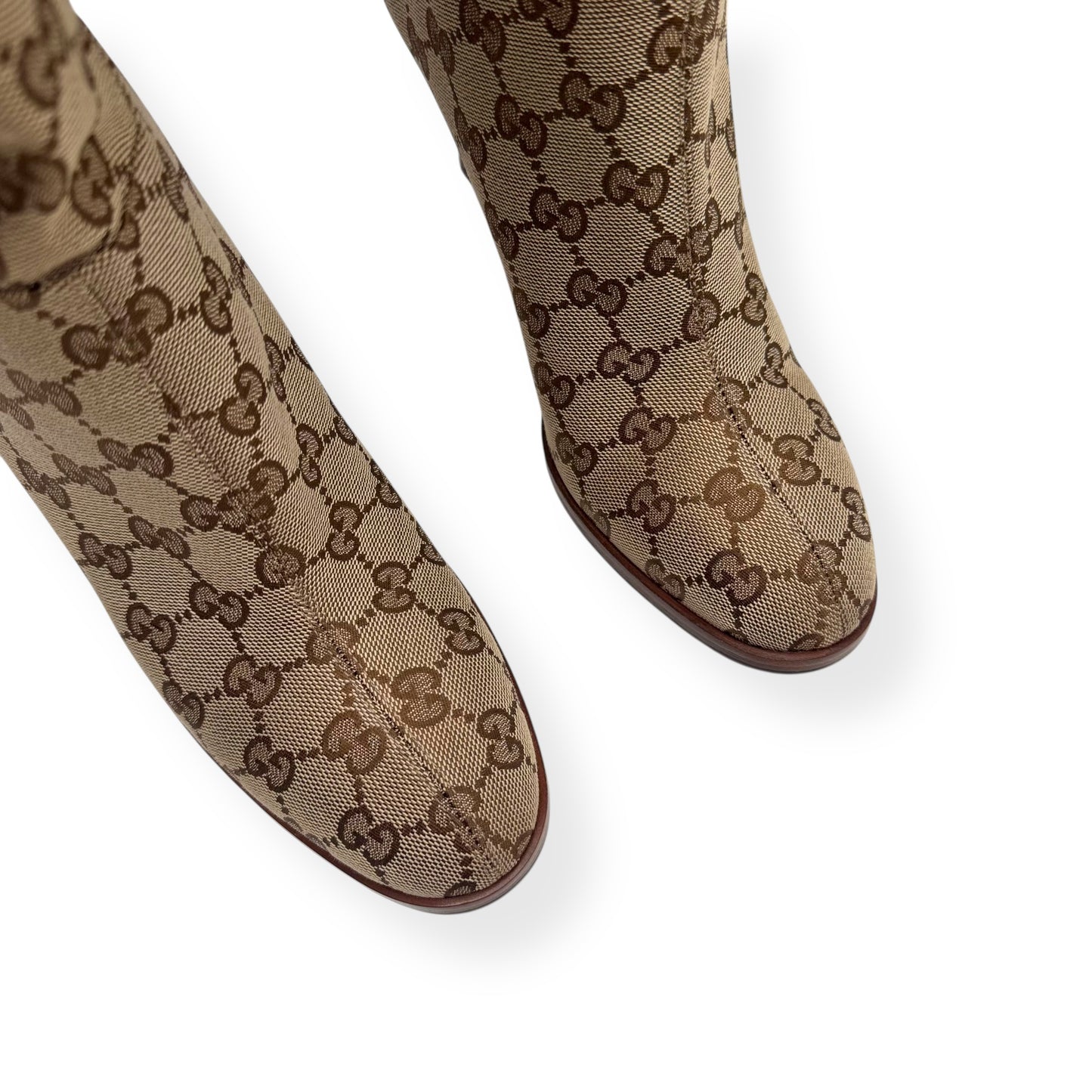 GUCCI LISA GG CANVAS MID-HEEL BOOTS BEIGE / EBONY UK5 / EU38