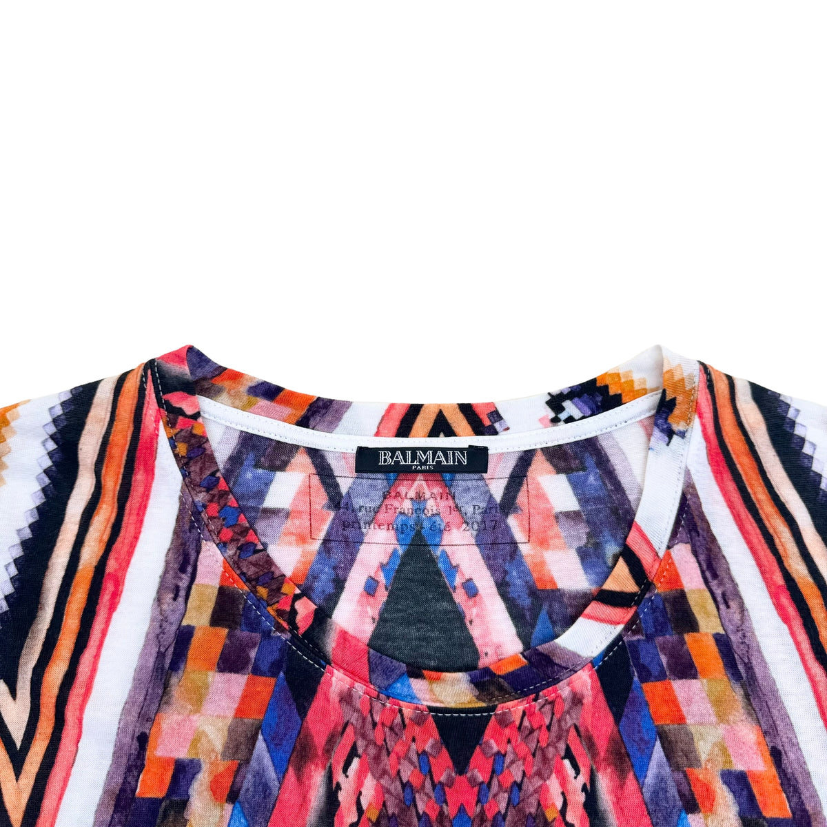 BALMAIN FOLKLORIC PRINT COTTON T-SHIRT WHITE / RED M