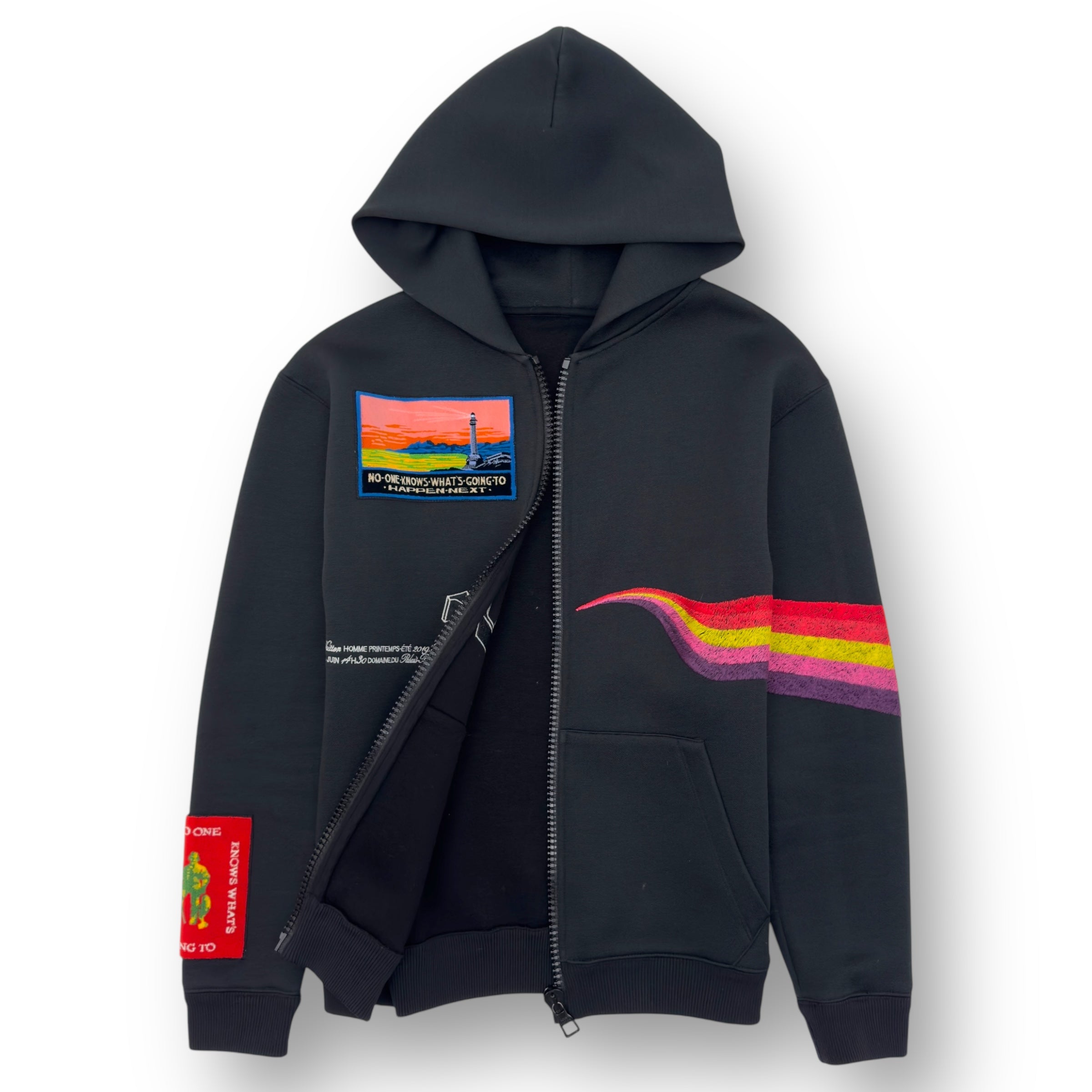 LOUIS VUITTON SS19 OZ PATCH ZIP UP HOODIE BLACK / MULTICOLOURED M