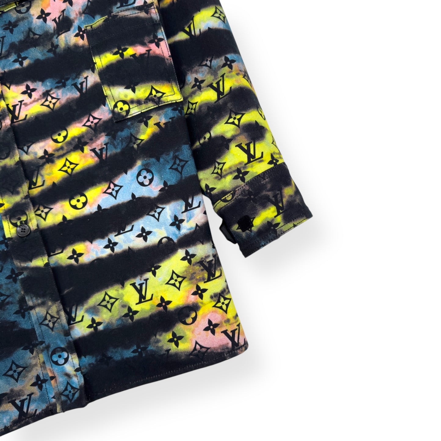 LOUIS VUITTON OVERSIZED UPCYCLED MONOGRAM TIE-DYE DENIM SHIRT MULTICOLOURED XS