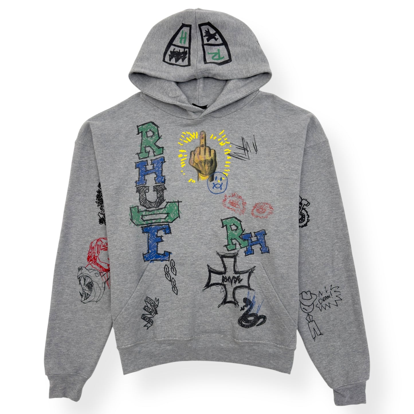 RHUDE DOODLE POPOVER HOODIE GREY L