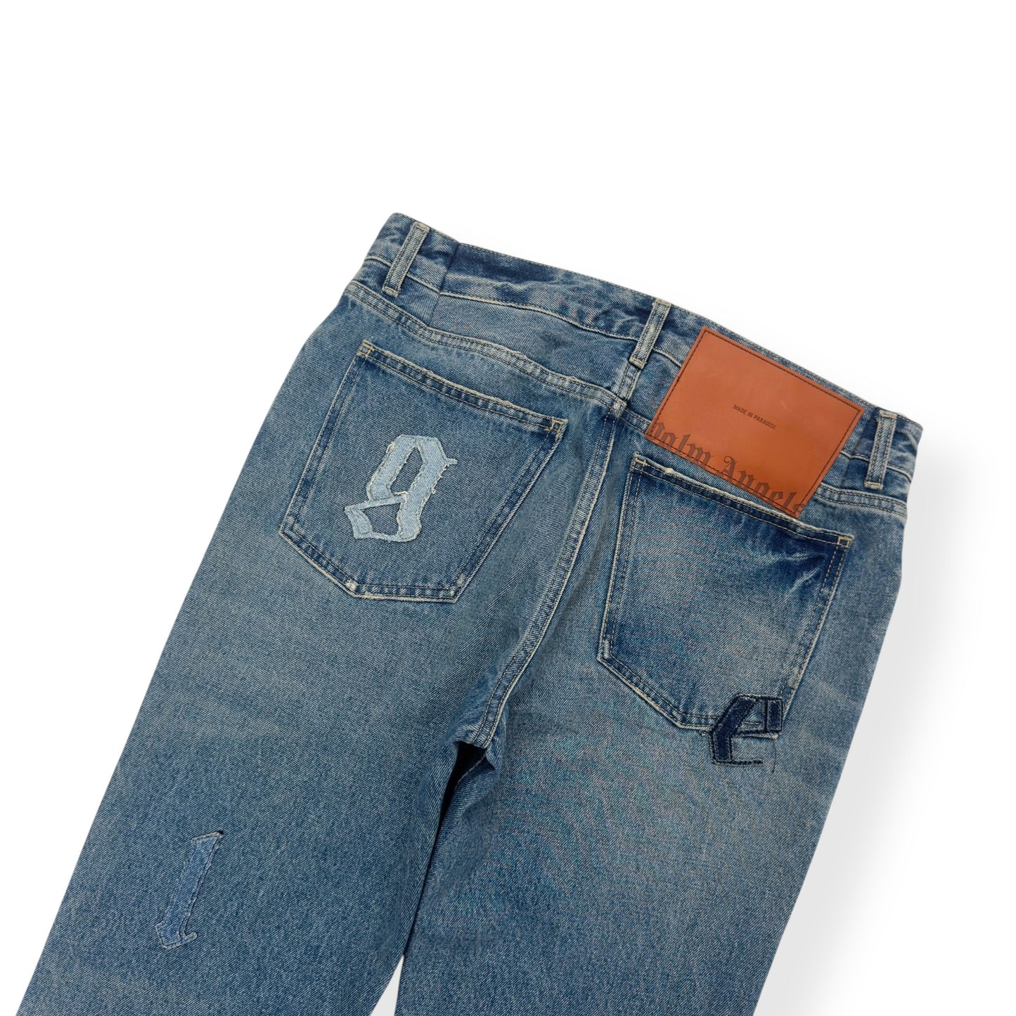 PALM ANGELS LOGO PATCH DENIM JEANS BLUE W33”