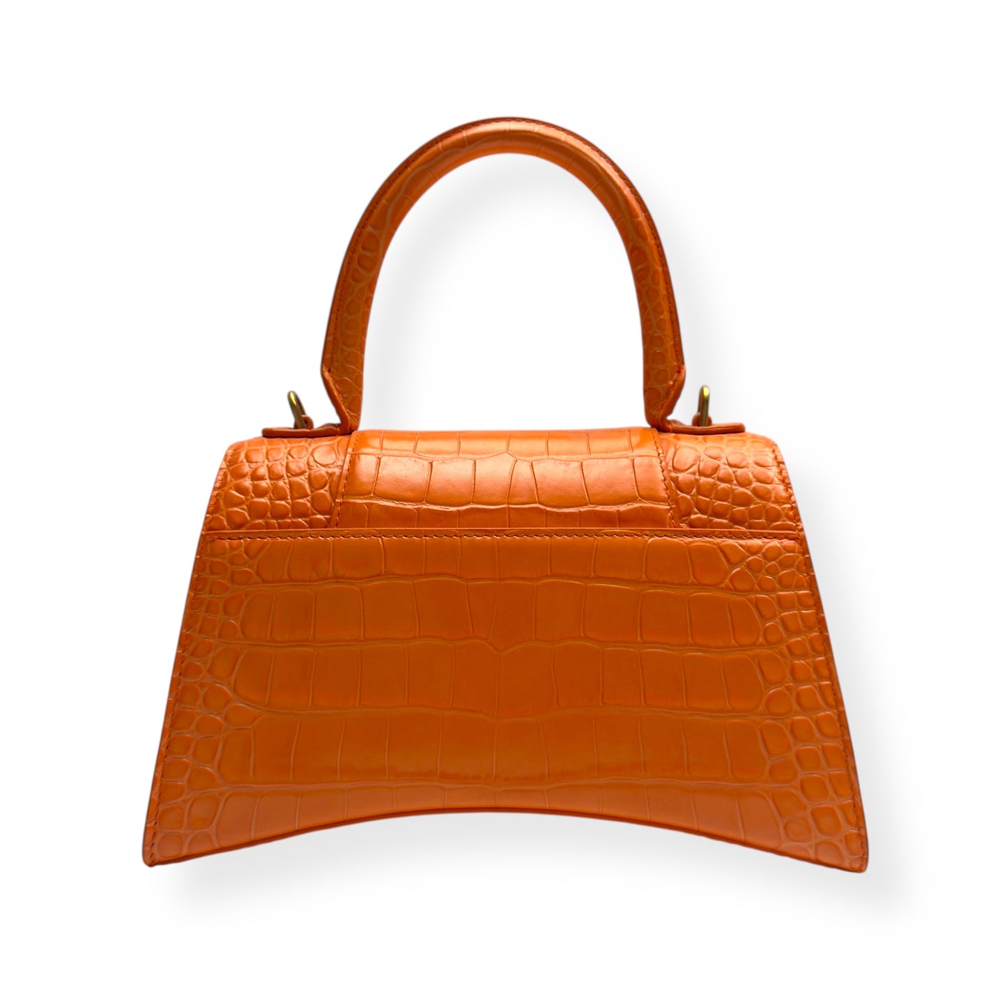 BALENCIAGA HOURGLASS CROCODILE PRINT LEATHER BAG ORANGE S