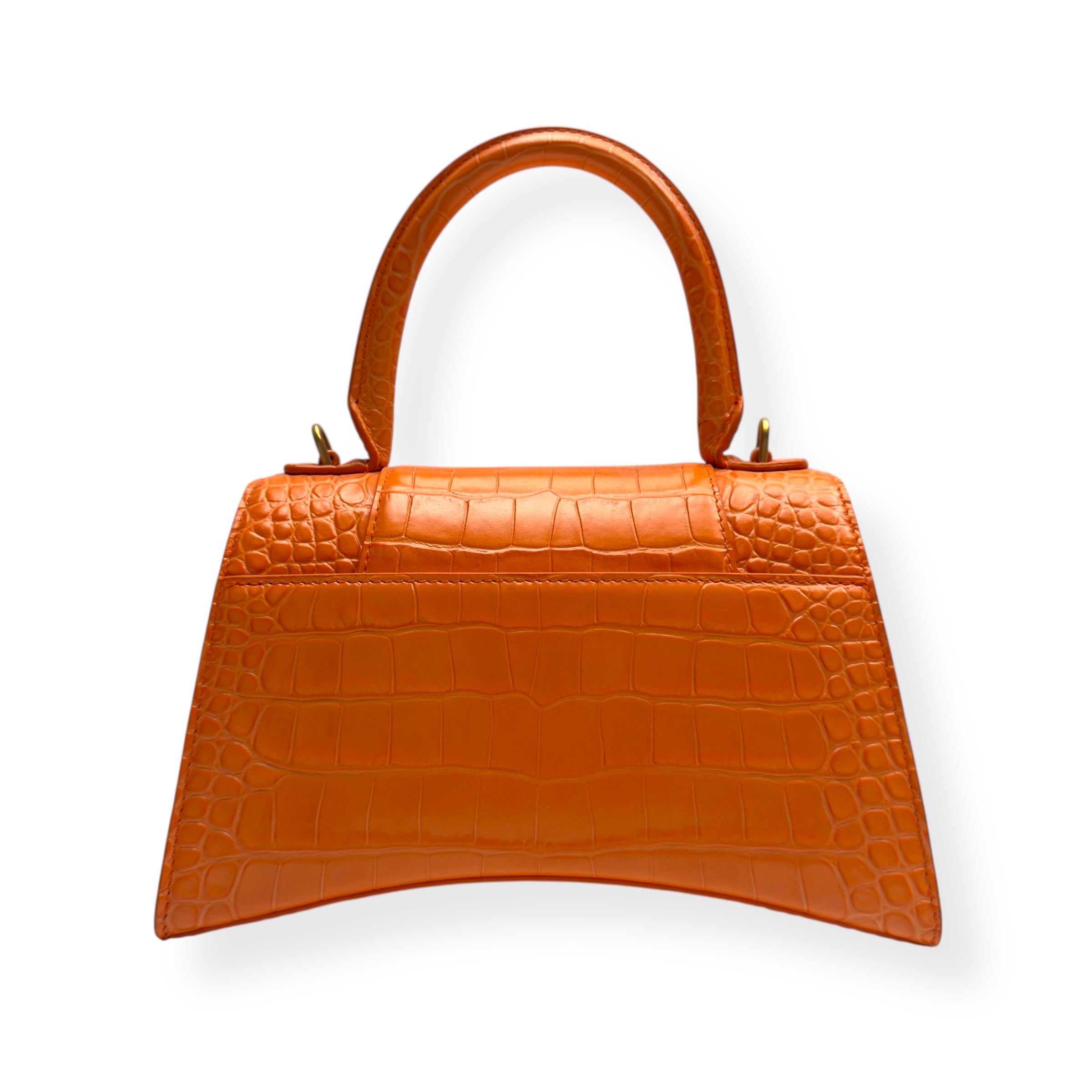 BALENCIAGA HOURGLASS CROCODILE PRINT LEATHER BAG ORANGE S